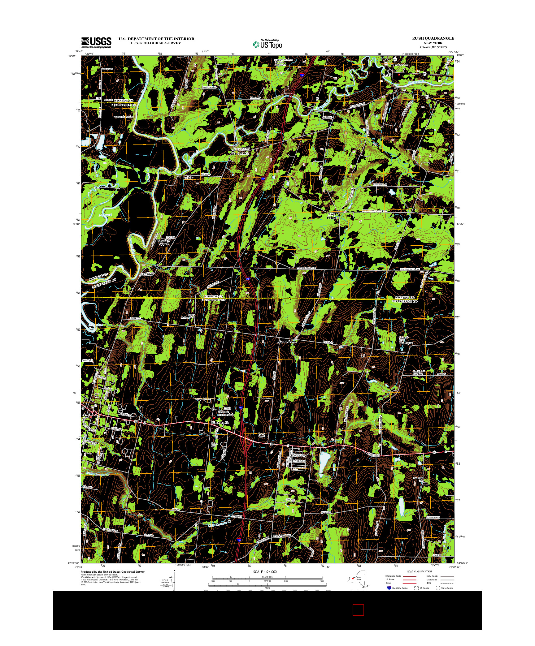 USGS US TOPO 7.5-MINUTE MAP FOR RUSH, NY 2013