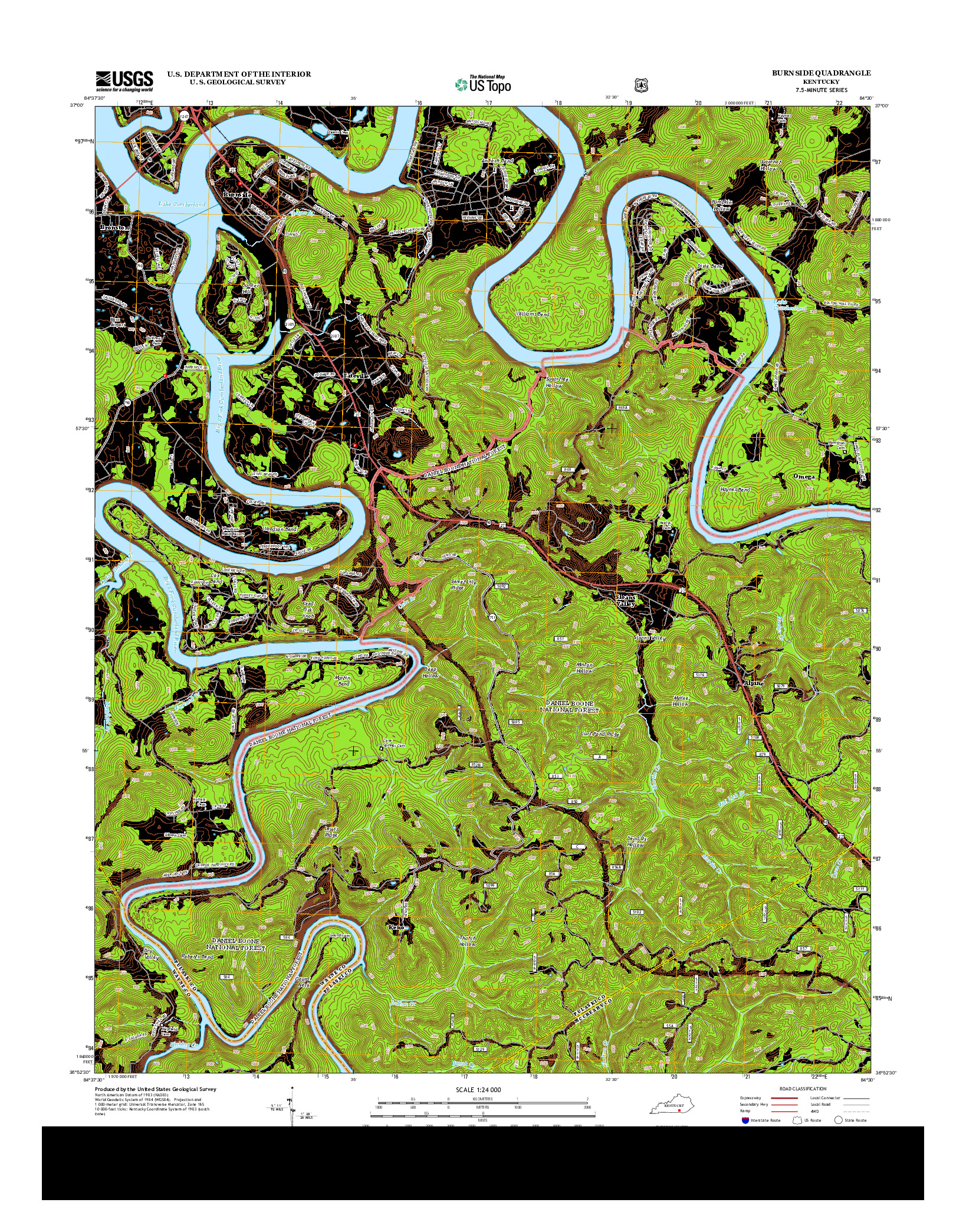 USGS US TOPO 7.5-MINUTE MAP FOR BURNSIDE, KY 2013