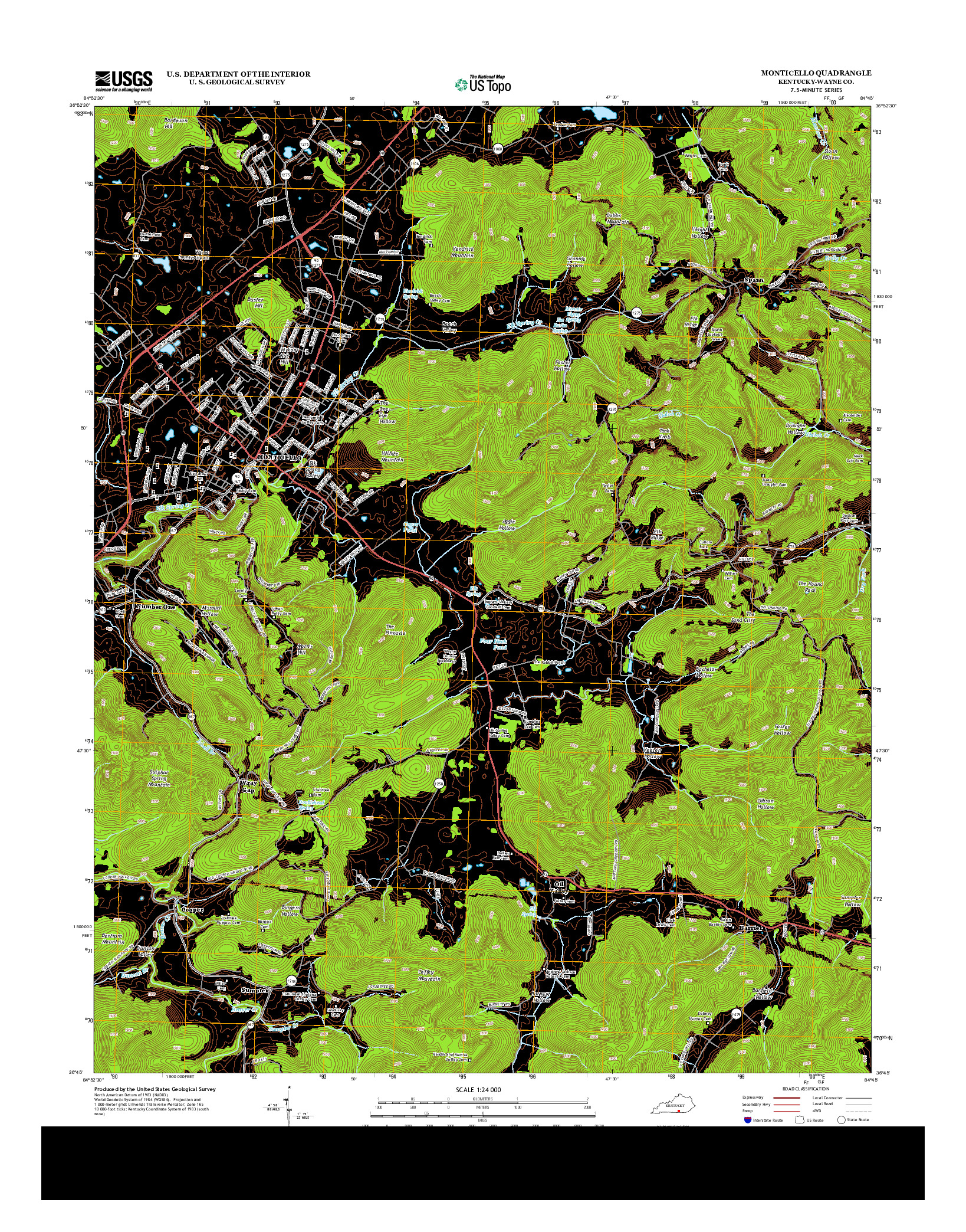 USGS US TOPO 7.5-MINUTE MAP FOR MONTICELLO, KY 2013