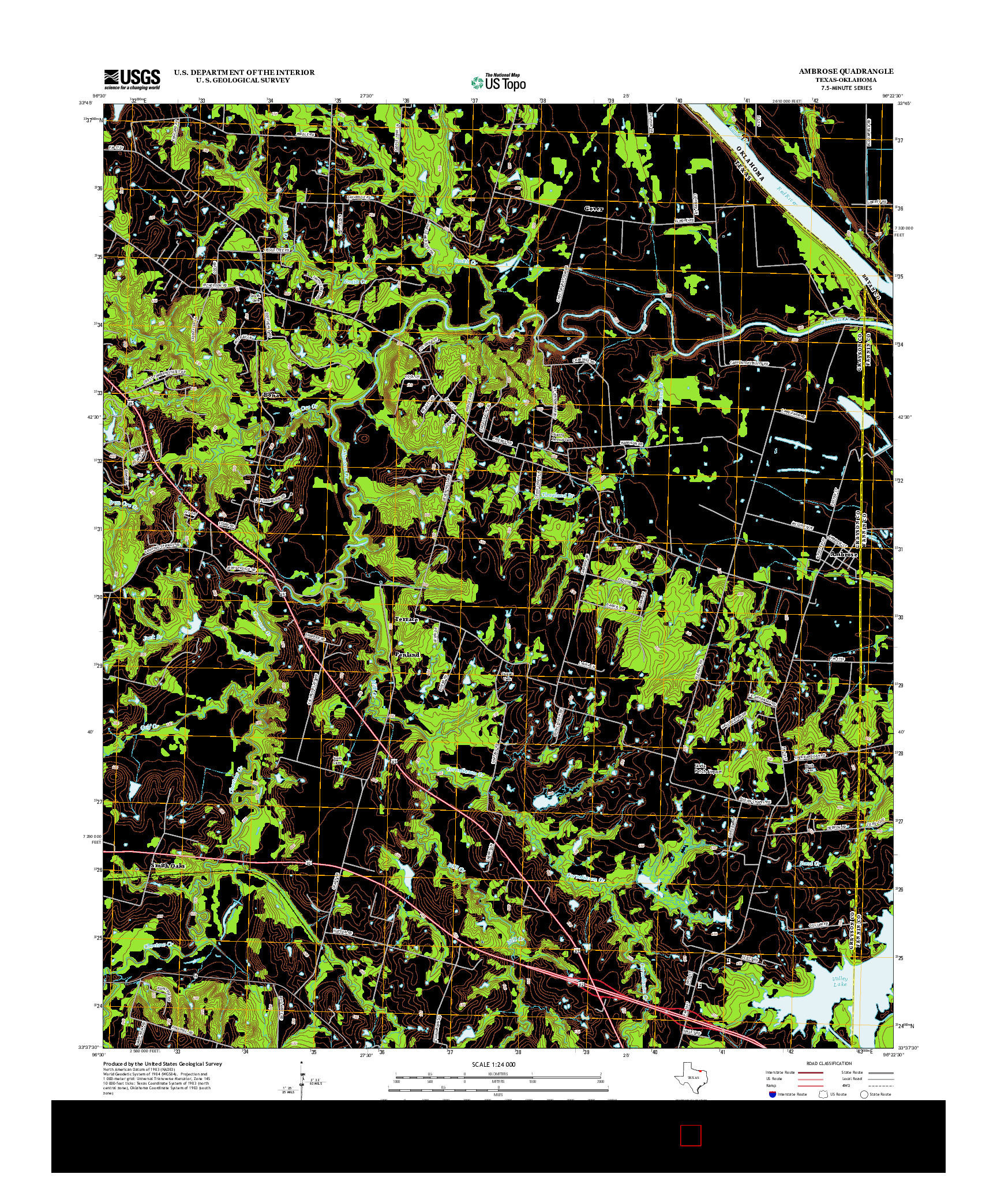 USGS US TOPO 7.5-MINUTE MAP FOR AMBROSE, TX-OK 2013