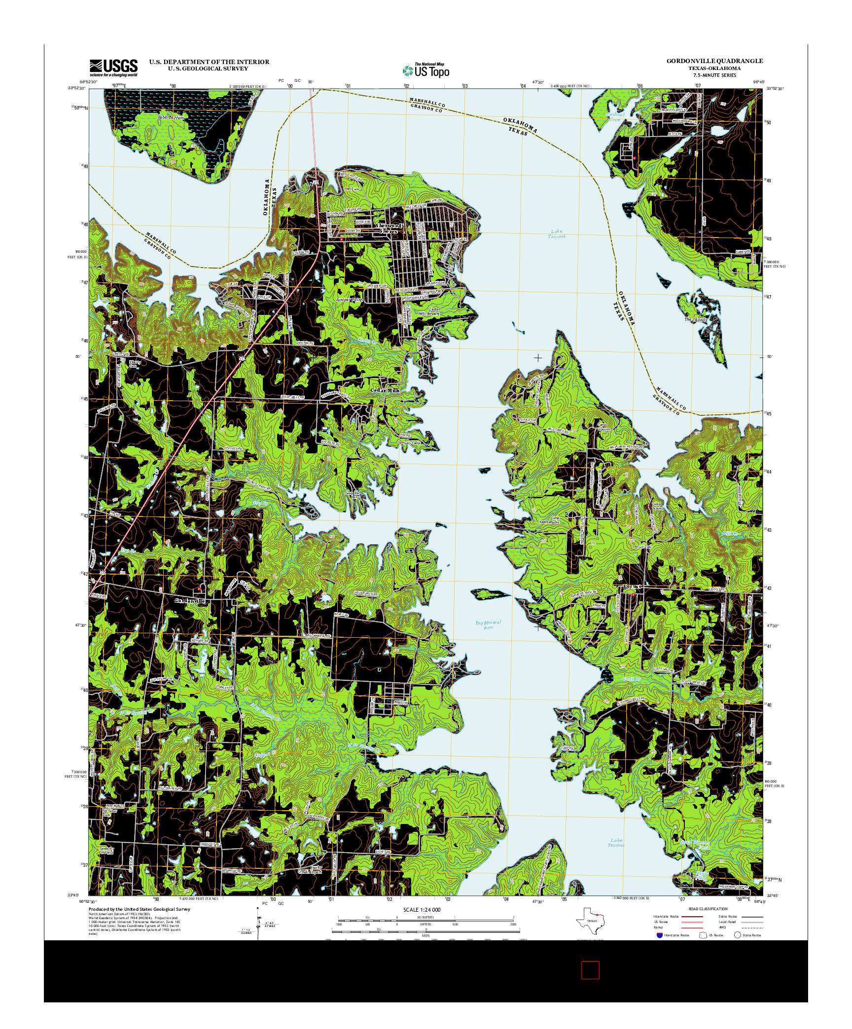 USGS US TOPO 7.5-MINUTE MAP FOR GORDONVILLE, TX-OK 2013