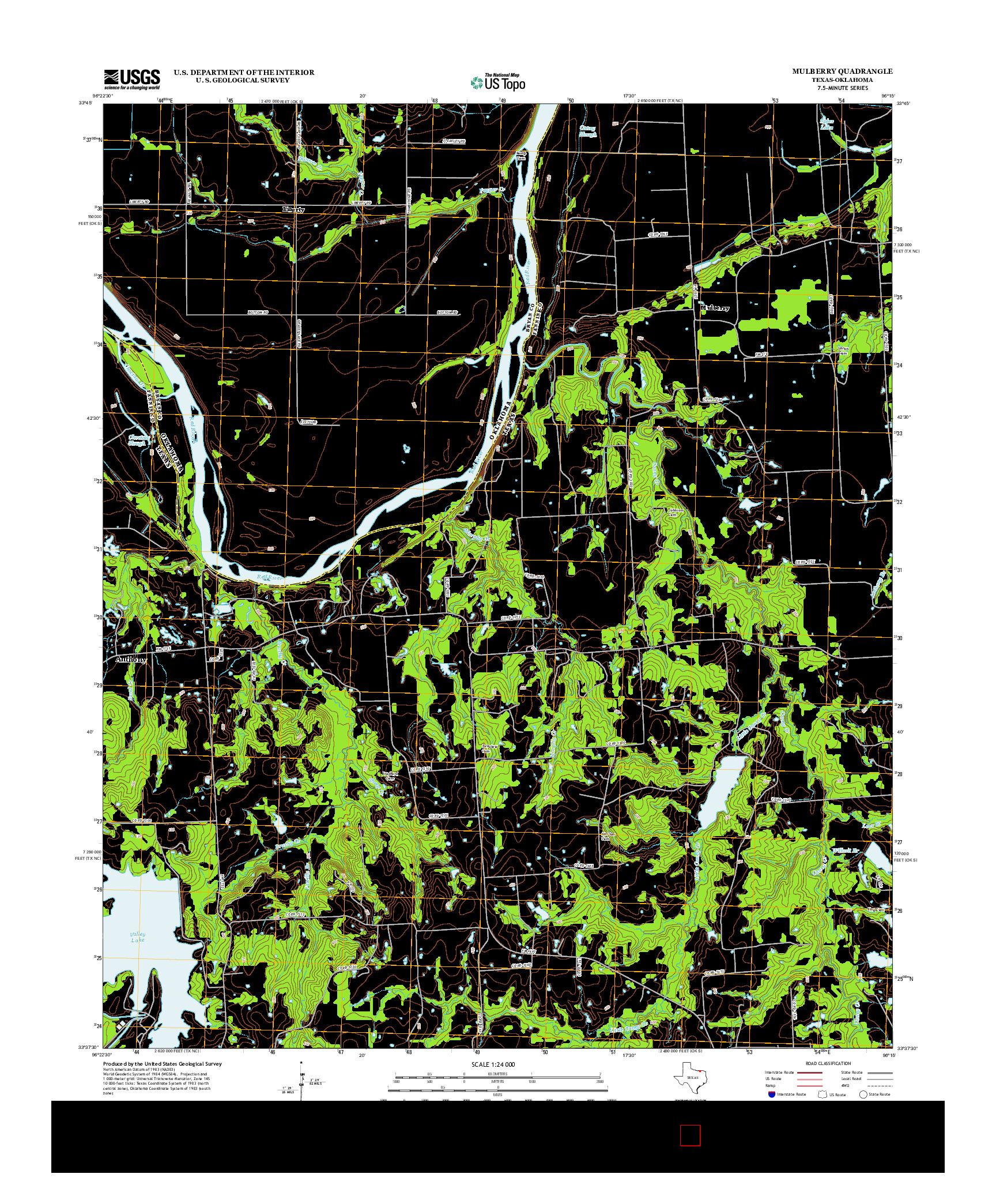 USGS US TOPO 7.5-MINUTE MAP FOR MULBERRY, TX-OK 2013