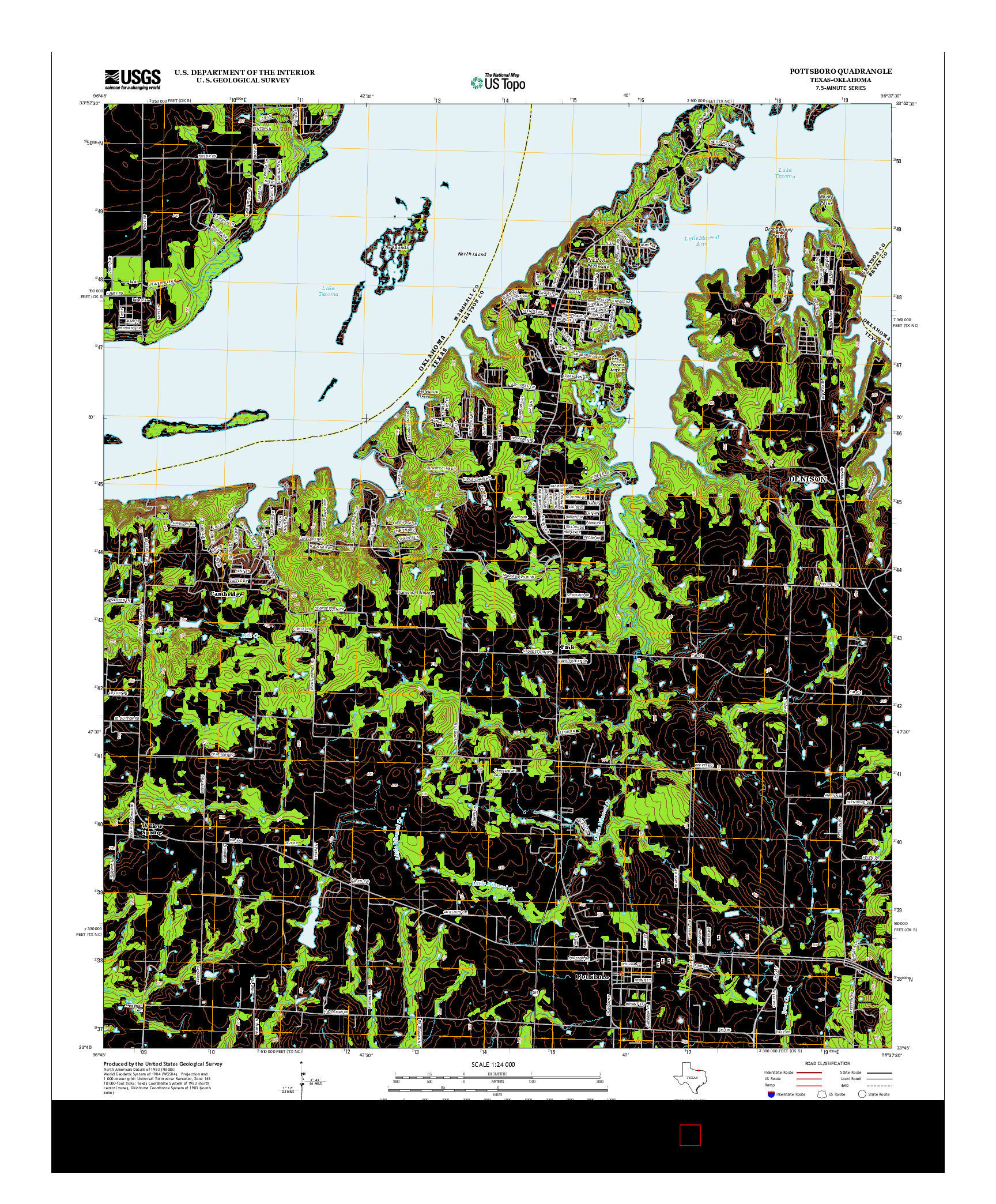 USGS US TOPO 7.5-MINUTE MAP FOR POTTSBORO, TX-OK 2013