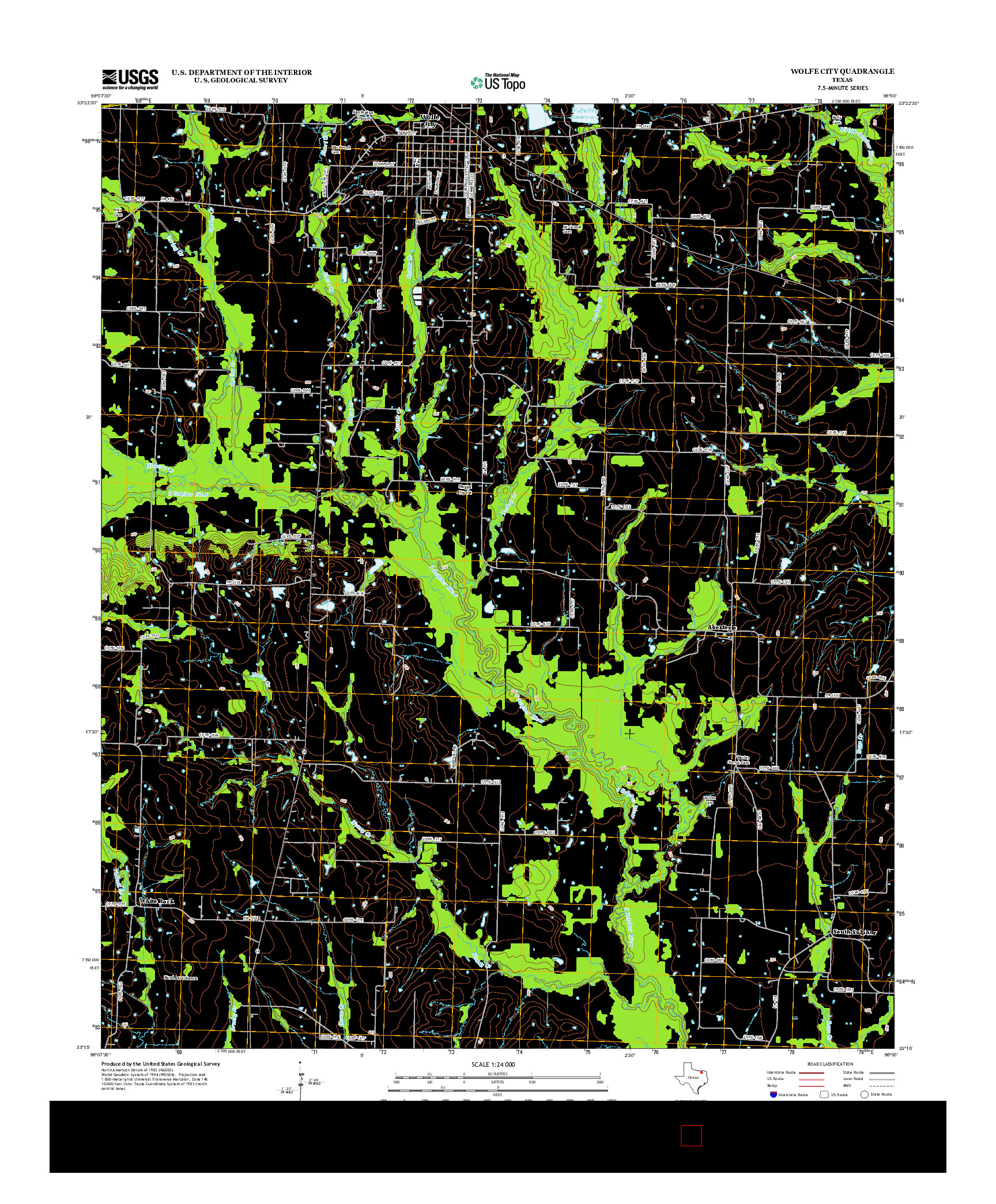 USGS US TOPO 7.5-MINUTE MAP FOR WOLFE CITY, TX 2013