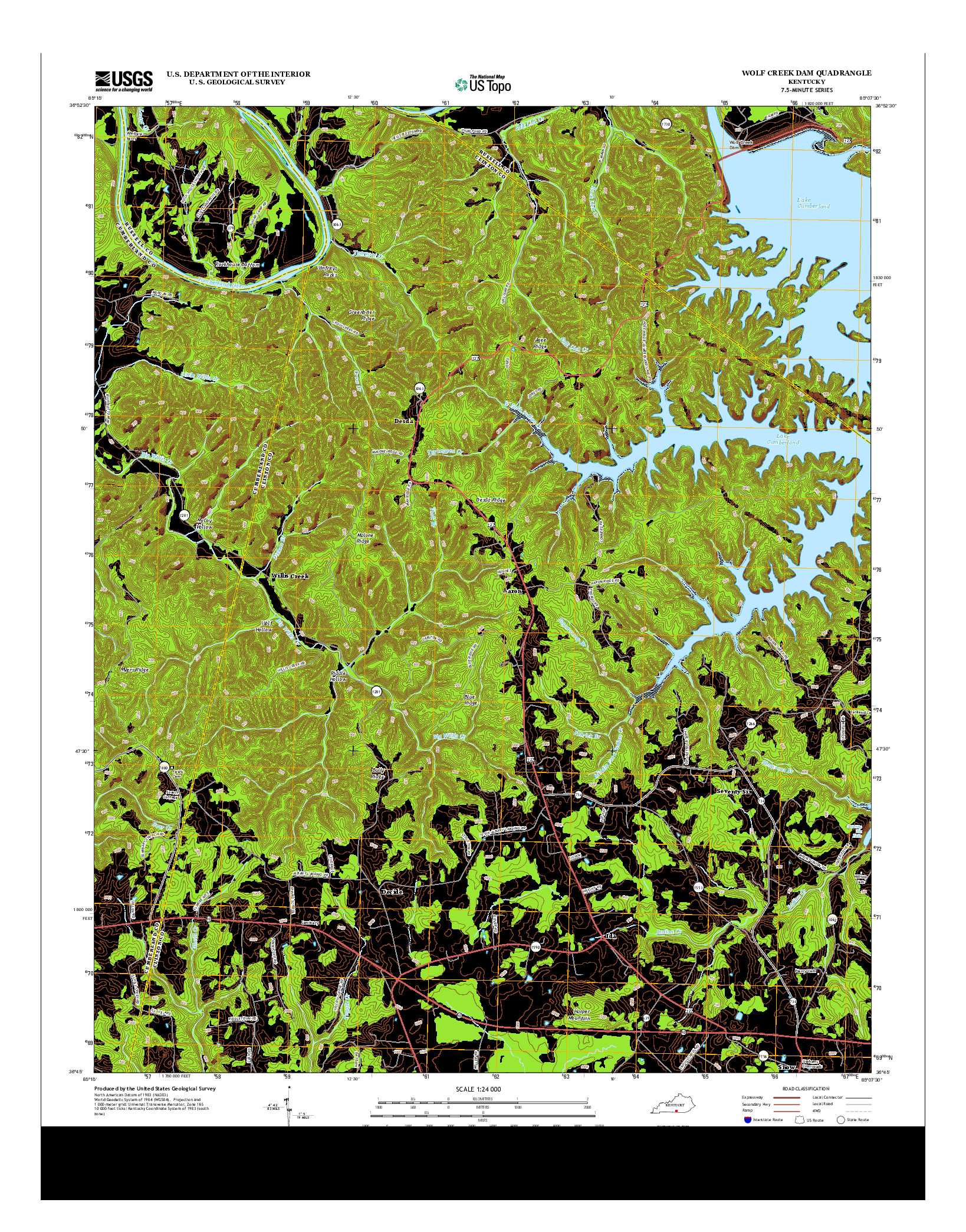 USGS US TOPO 7.5-MINUTE MAP FOR WOLF CREEK DAM, KY 2013