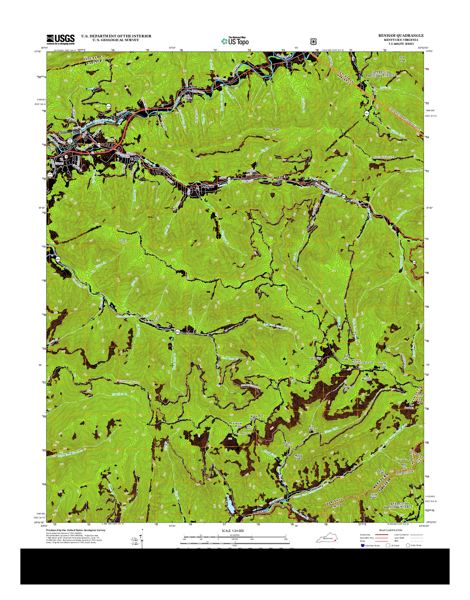 USGS US TOPO 7.5-MINUTE MAP FOR BENHAM, KY-VA 2013