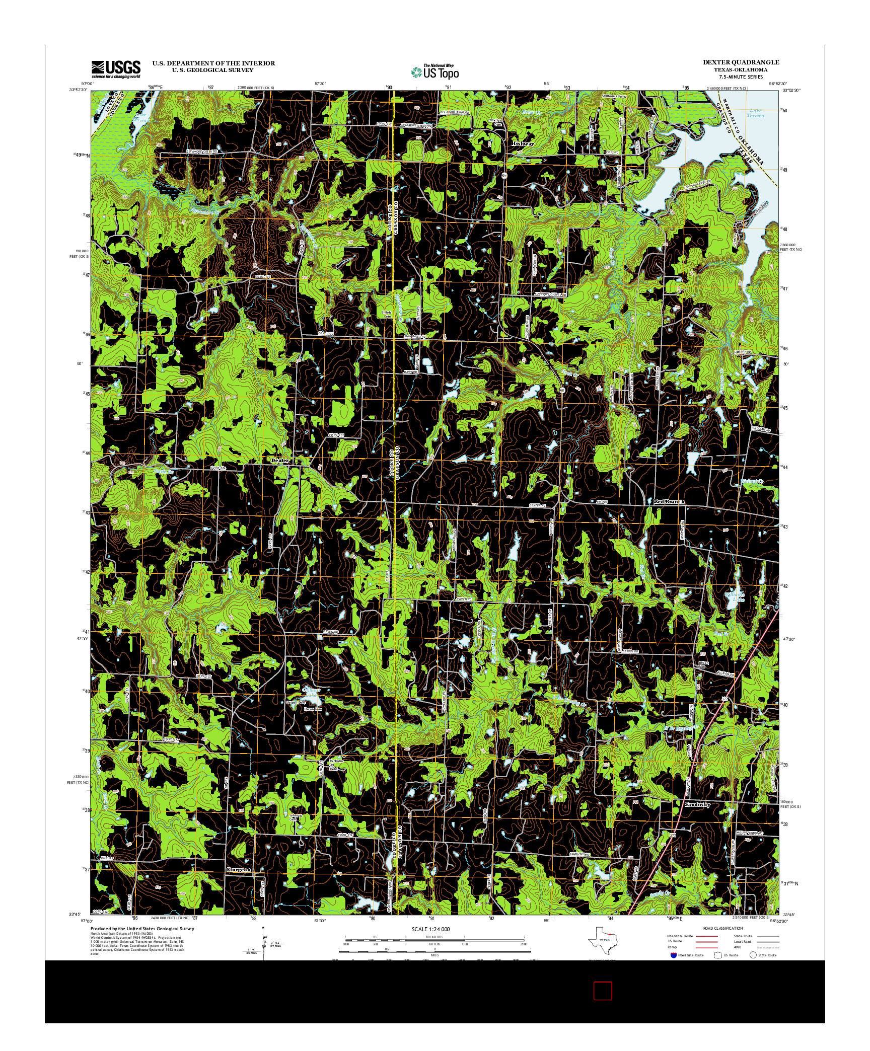 USGS US TOPO 7.5-MINUTE MAP FOR DEXTER, TX-OK 2013