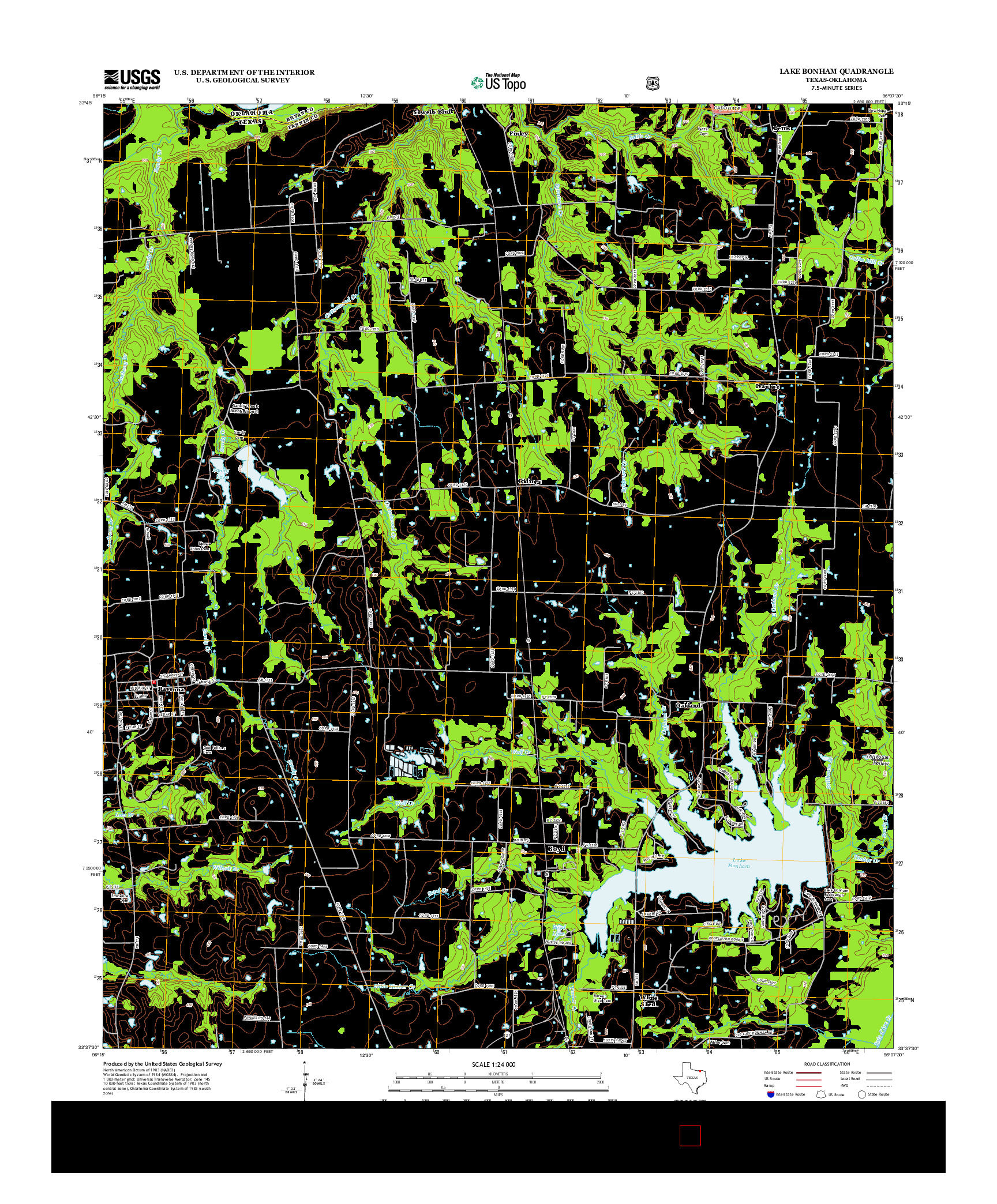 USGS US TOPO 7.5-MINUTE MAP FOR LAKE BONHAM, TX-OK 2013