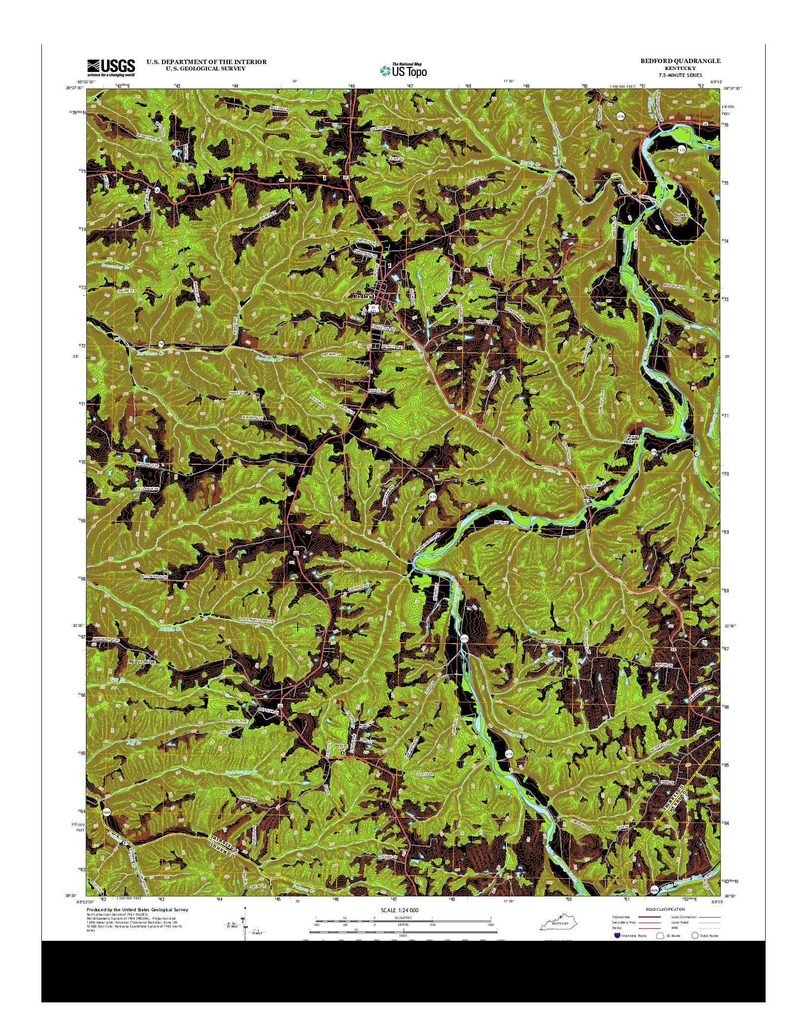 USGS US TOPO 7.5-MINUTE MAP FOR BEDFORD, KY 2013