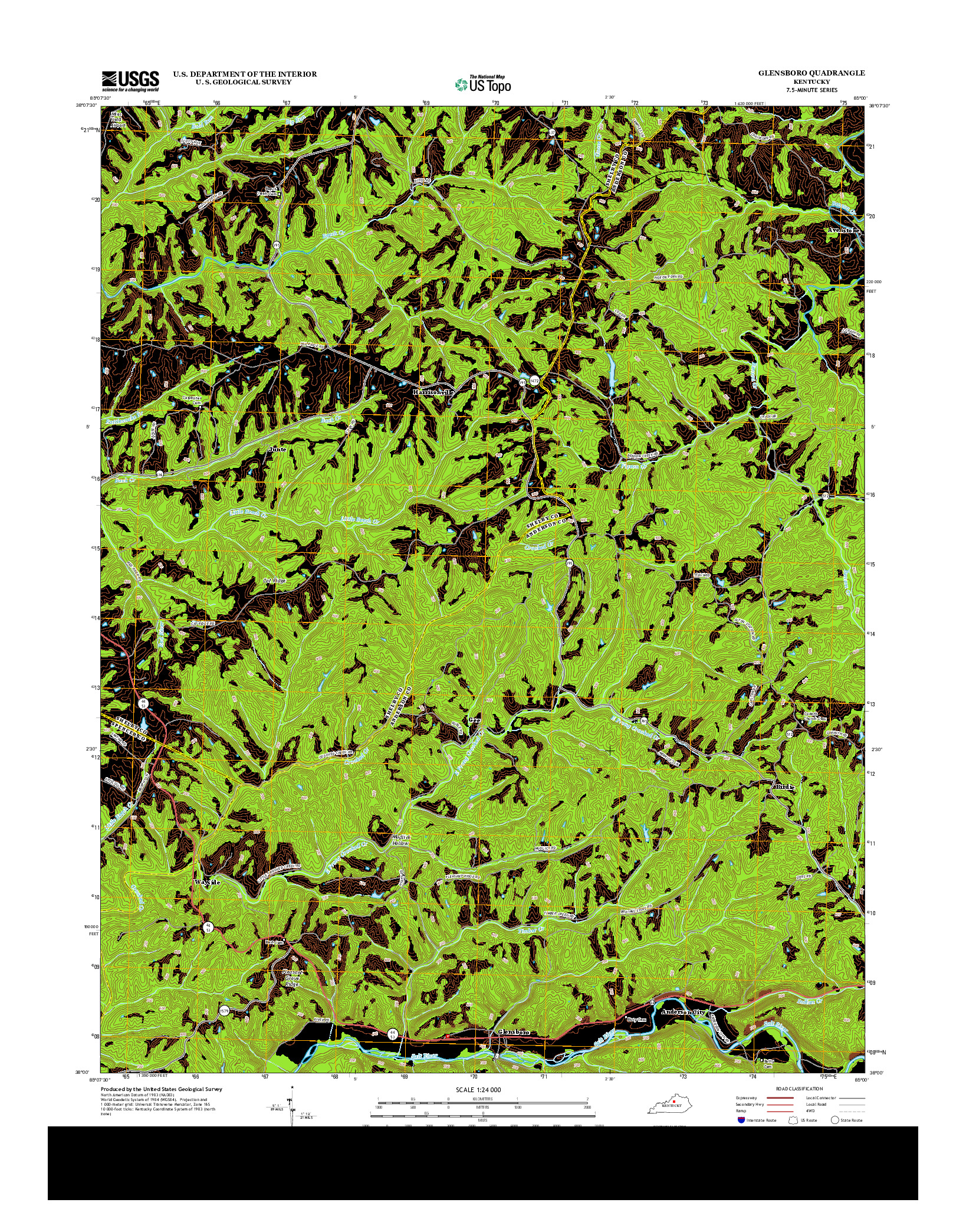 USGS US TOPO 7.5-MINUTE MAP FOR GLENSBORO, KY 2013