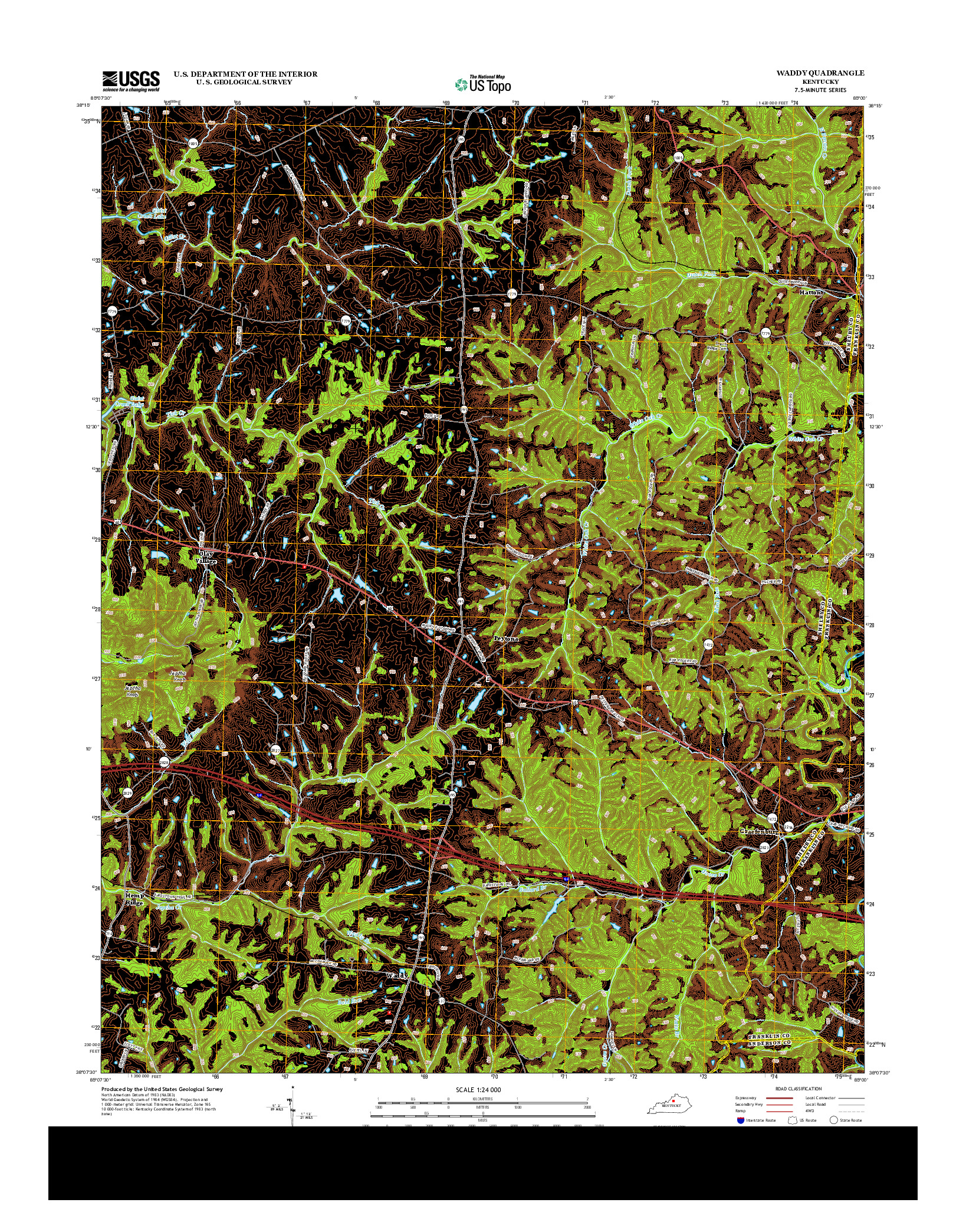 USGS US TOPO 7.5-MINUTE MAP FOR WADDY, KY 2013