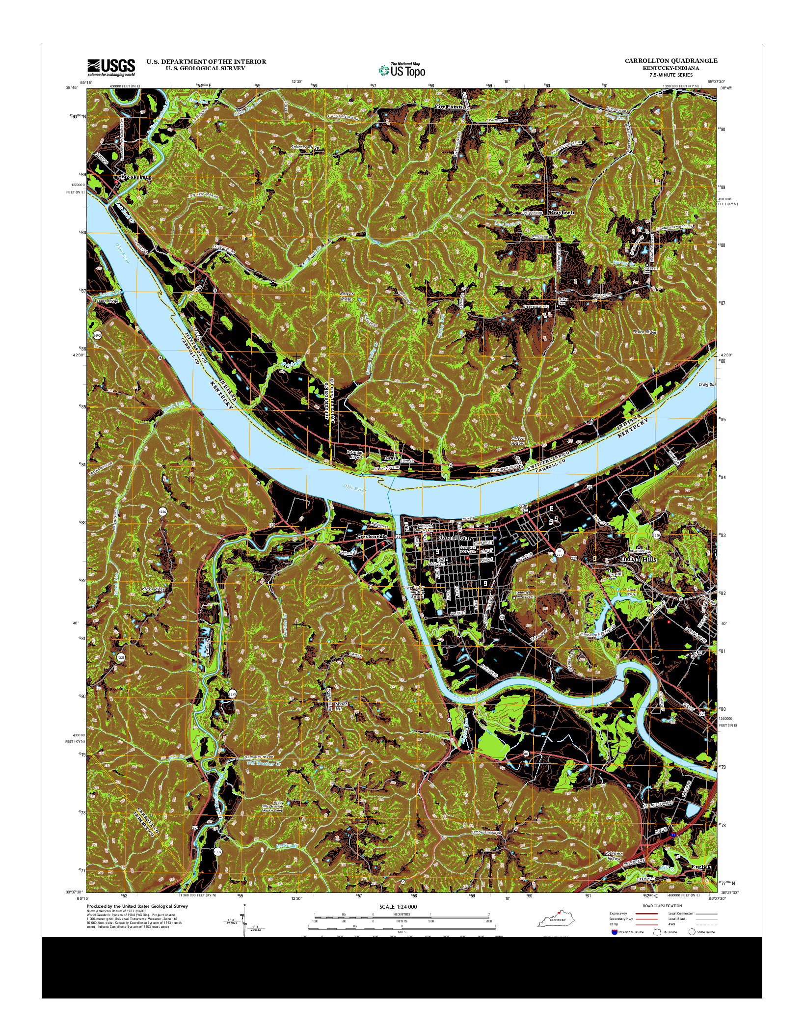 USGS US TOPO 7.5-MINUTE MAP FOR CARROLLTON, KY-IN 2013