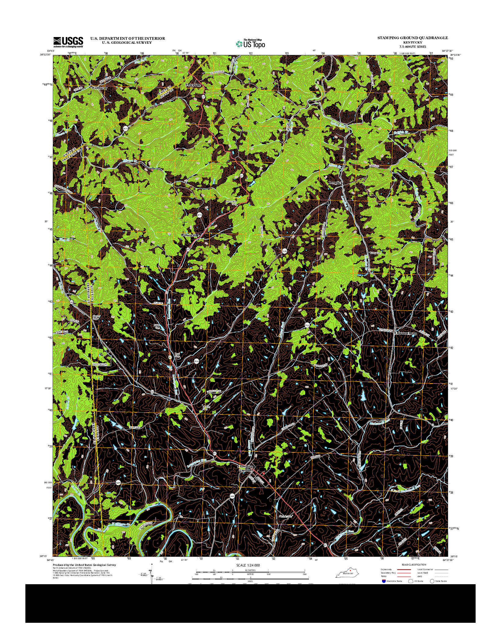 USGS US TOPO 7.5-MINUTE MAP FOR STAMPING GROUND, KY 2013