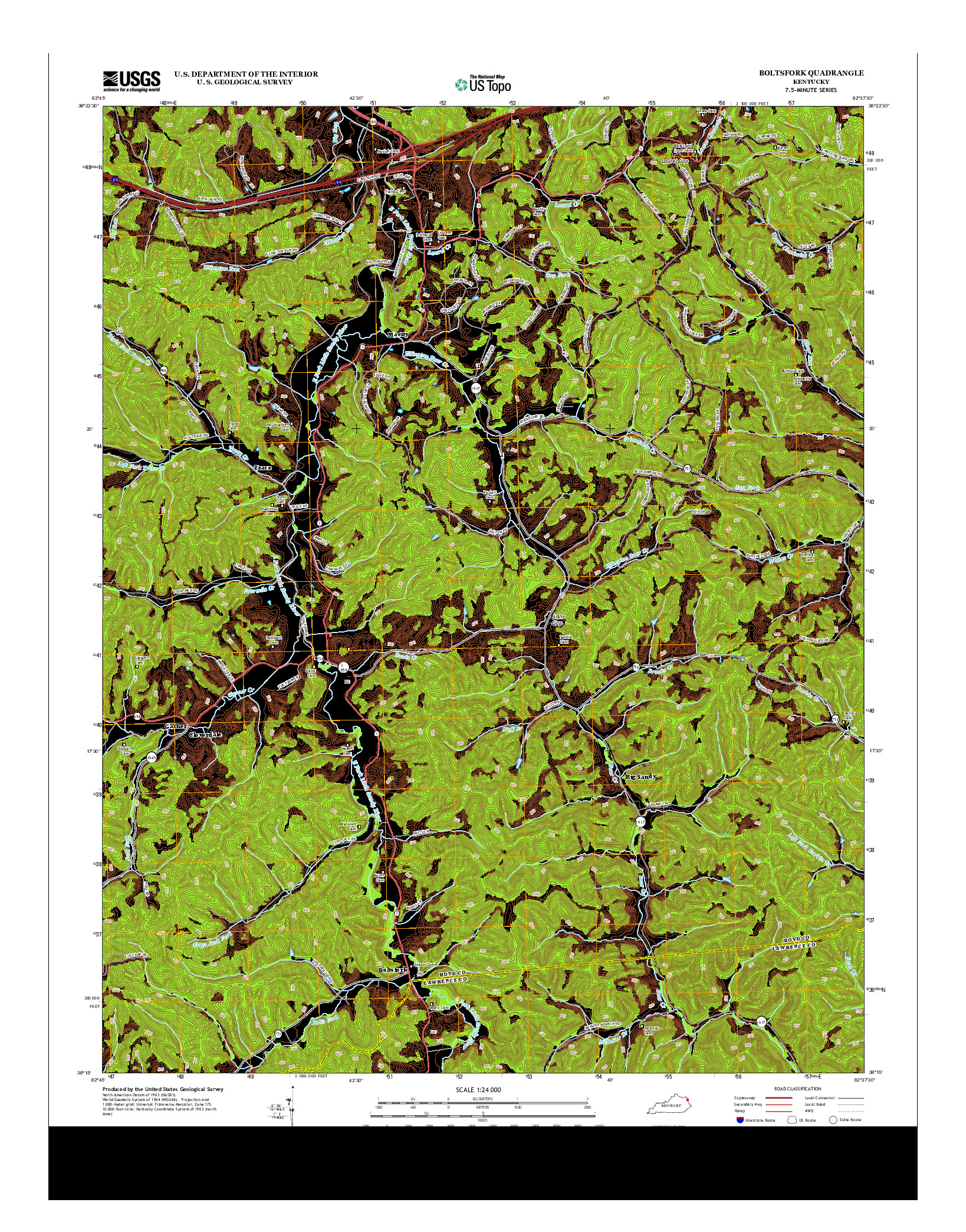 USGS US TOPO 7.5-MINUTE MAP FOR BOLTSFORK, KY 2013