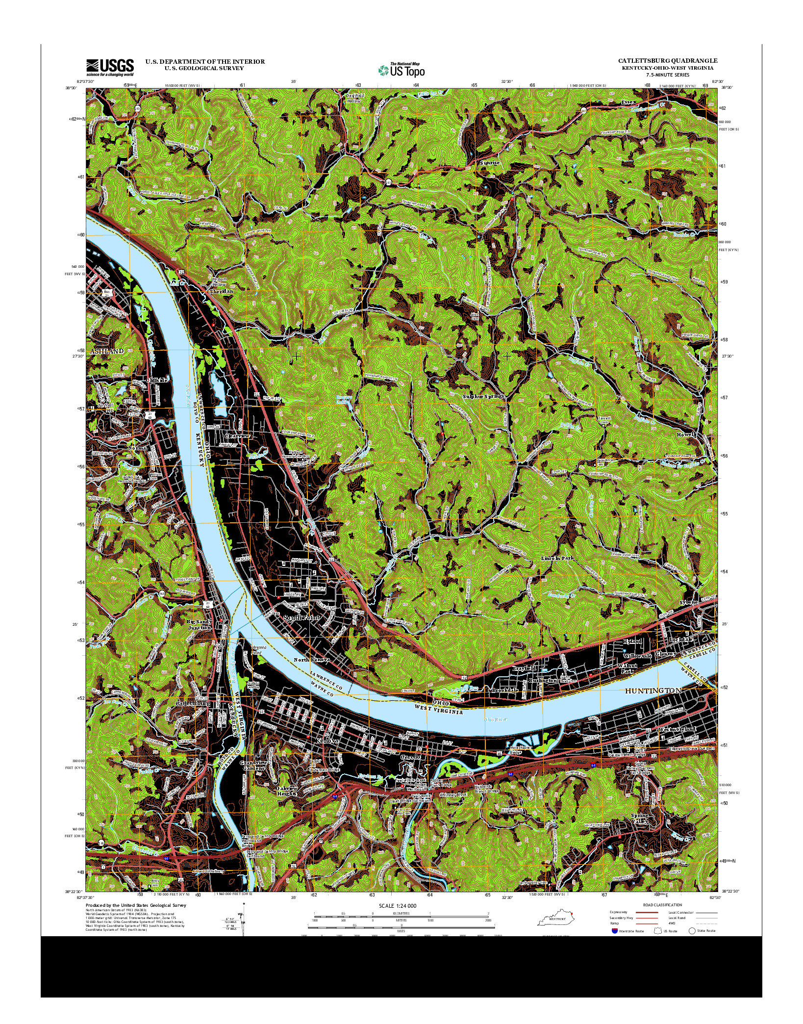 USGS US TOPO 7.5-MINUTE MAP FOR CATLETTSBURG, KY-OH-WV 2013