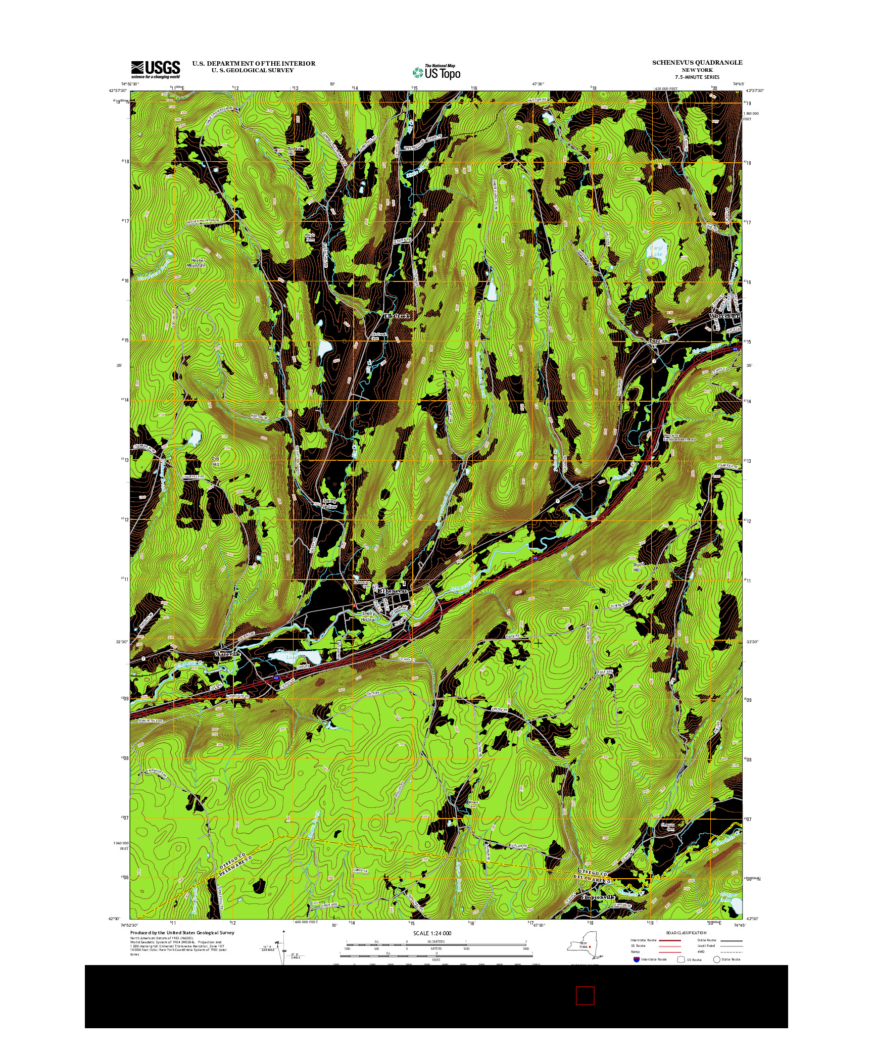 USGS US TOPO 7.5-MINUTE MAP FOR SCHENEVUS, NY 2013