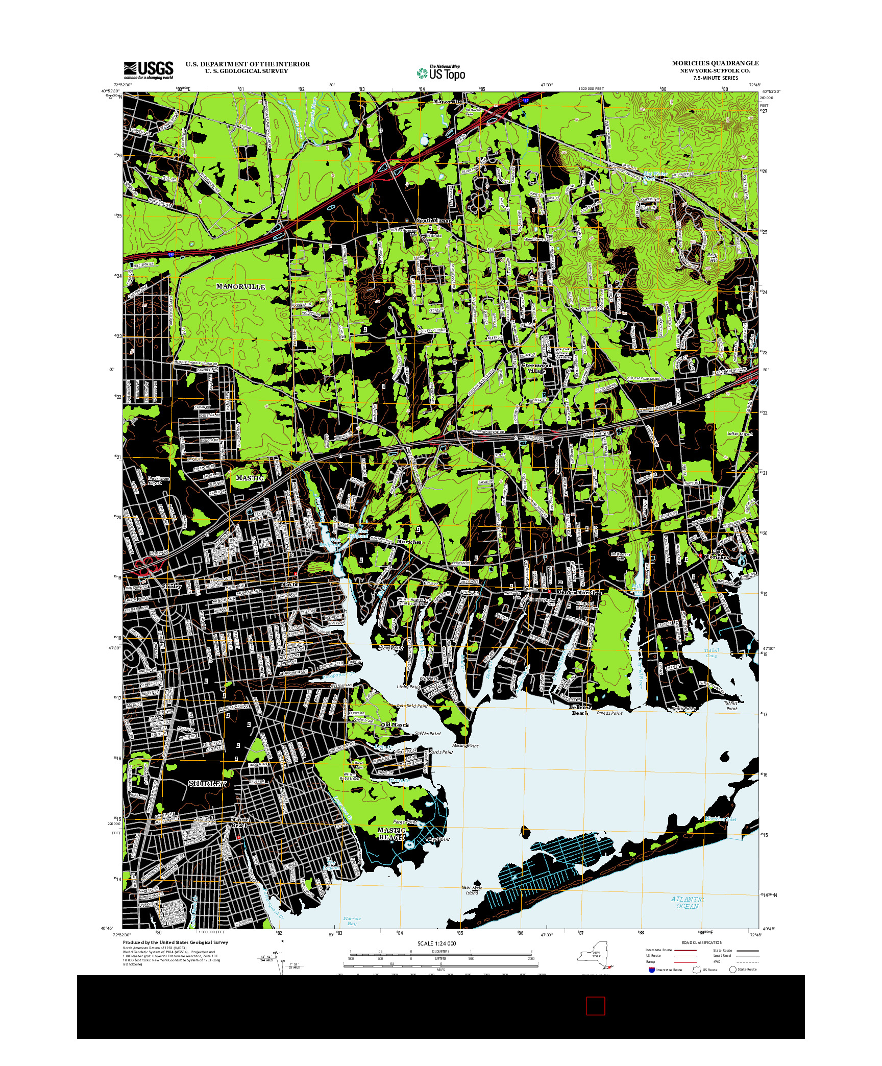 USGS US TOPO 7.5-MINUTE MAP FOR MORICHES, NY 2013