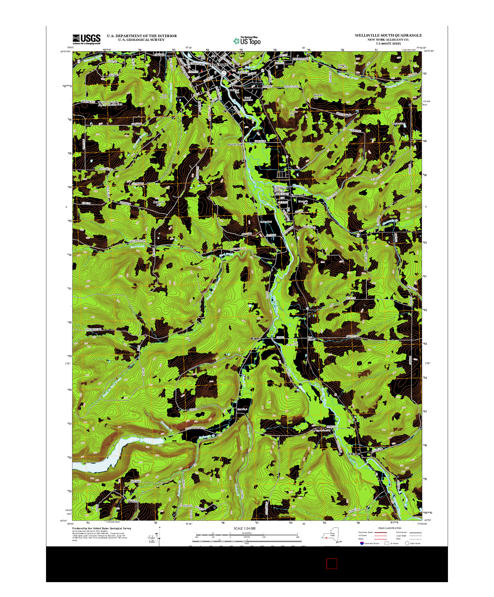 USGS US TOPO 7.5-MINUTE MAP FOR WELLSVILLE SOUTH, NY 2013