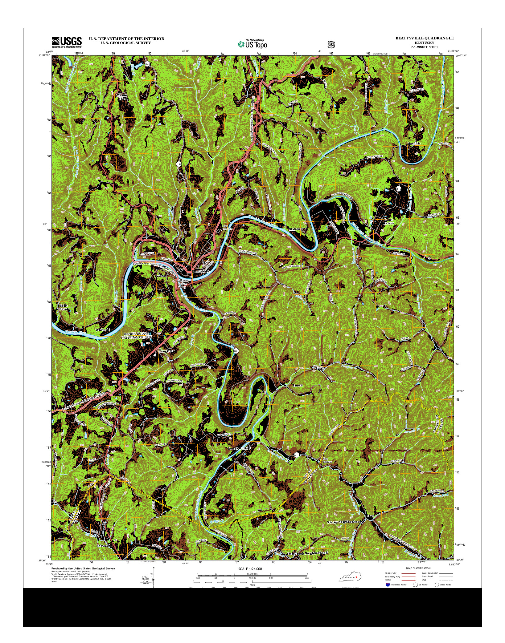 USGS US TOPO 7.5-MINUTE MAP FOR BEATTYVILLE, KY 2013