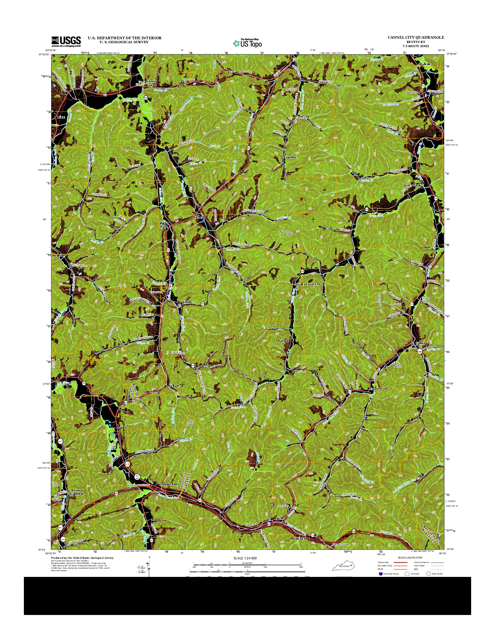 USGS US TOPO 7.5-MINUTE MAP FOR CANNEL CITY, KY 2013