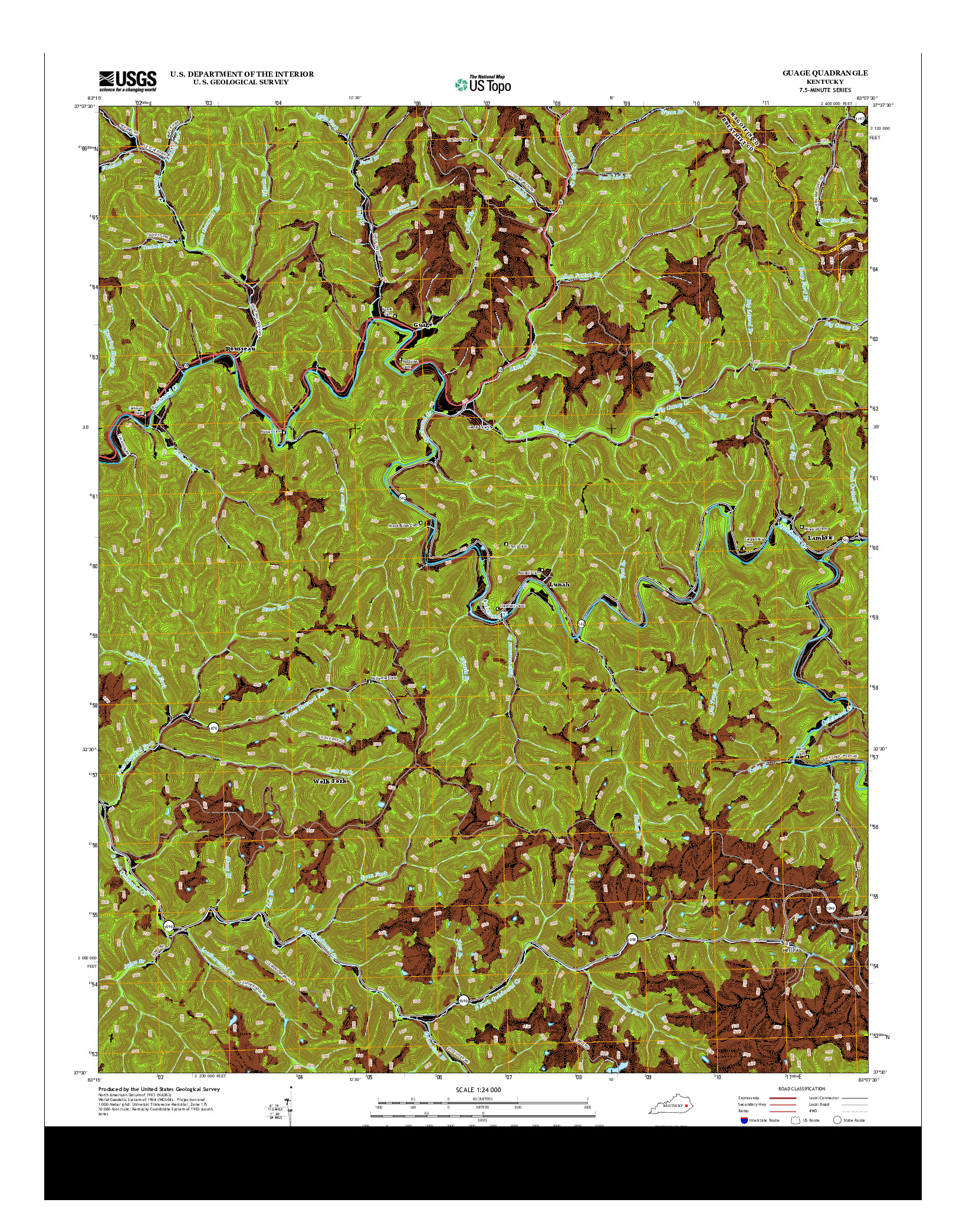 USGS US TOPO 7.5-MINUTE MAP FOR GUAGE, KY 2013
