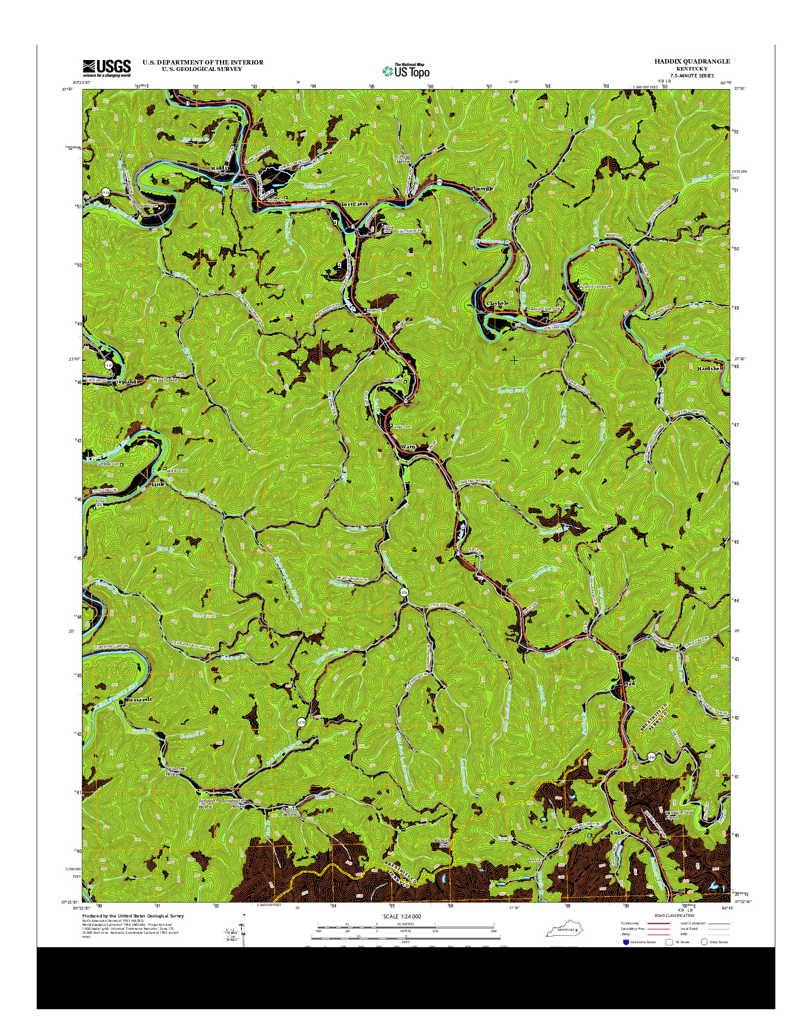 USGS US TOPO 7.5-MINUTE MAP FOR HADDIX, KY 2013