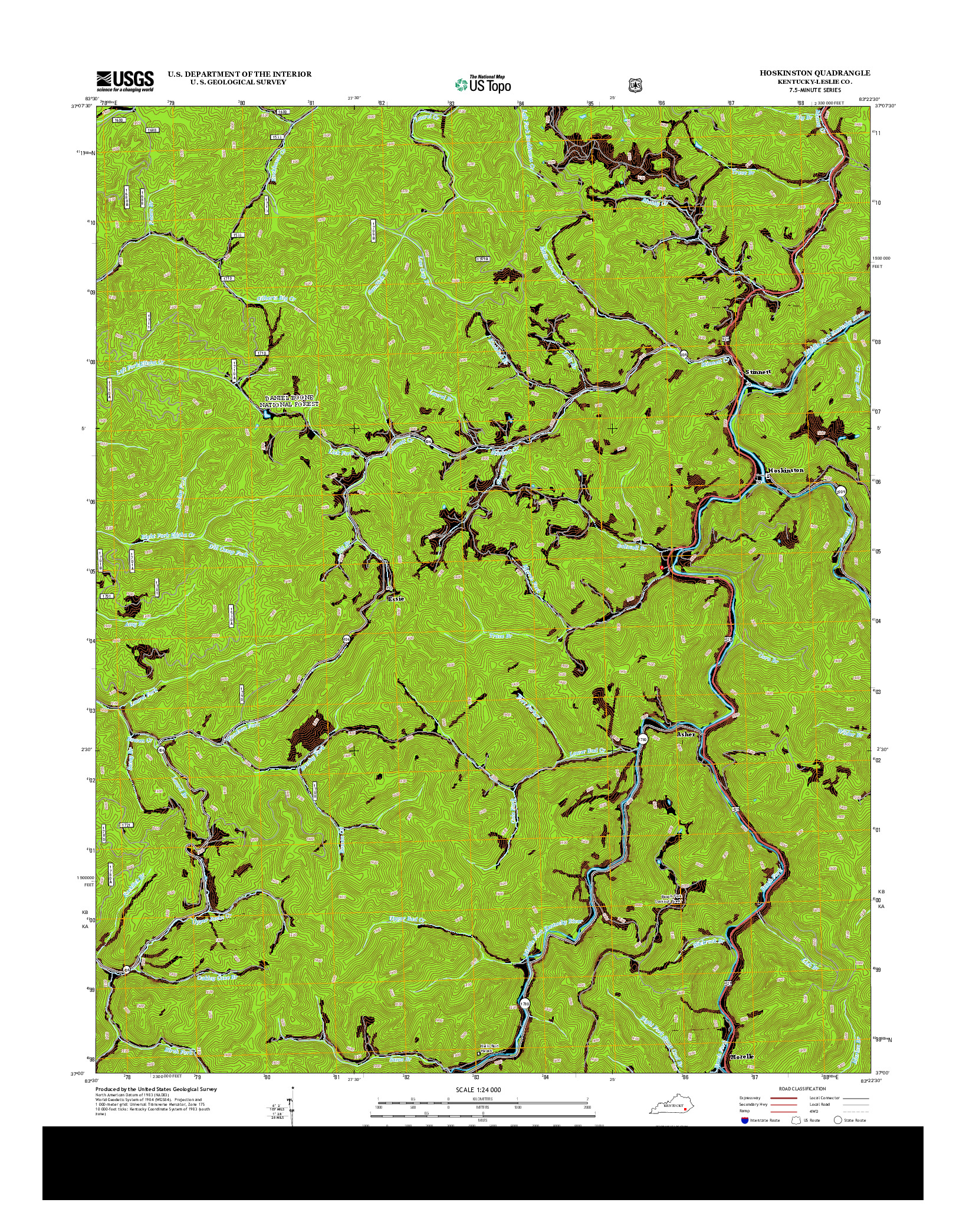 USGS US TOPO 7.5-MINUTE MAP FOR HOSKINSTON, KY 2013