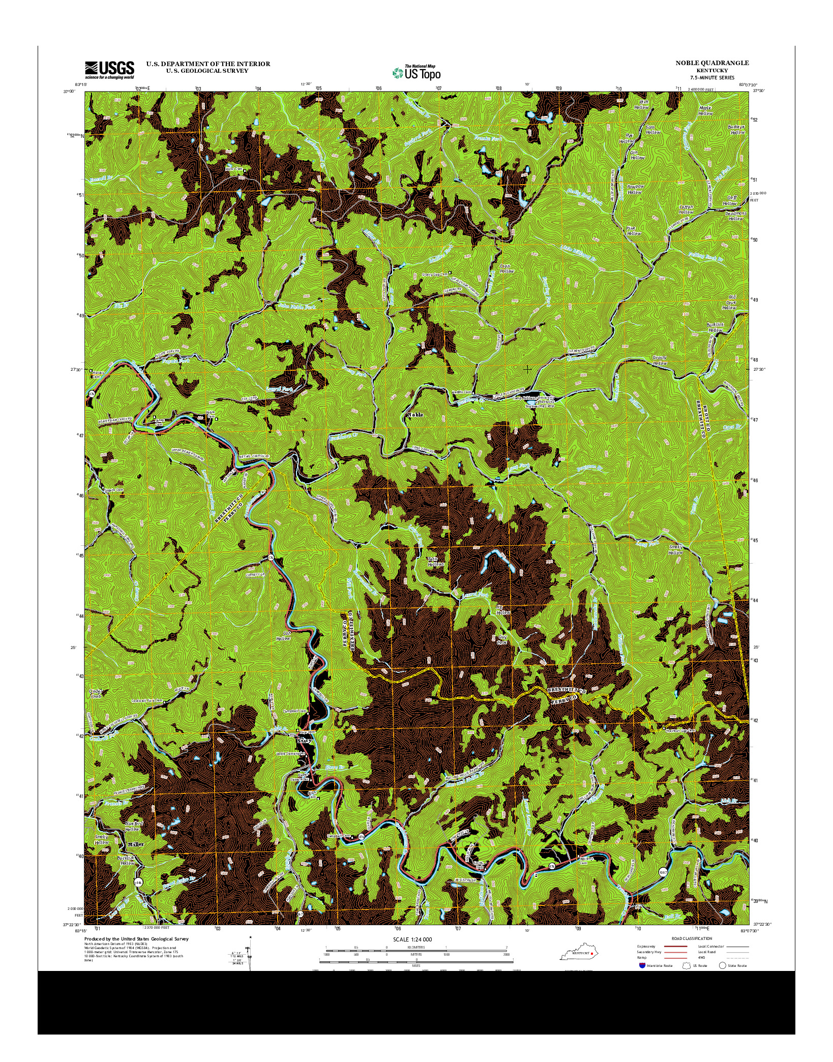USGS US TOPO 7.5-MINUTE MAP FOR NOBLE, KY 2013