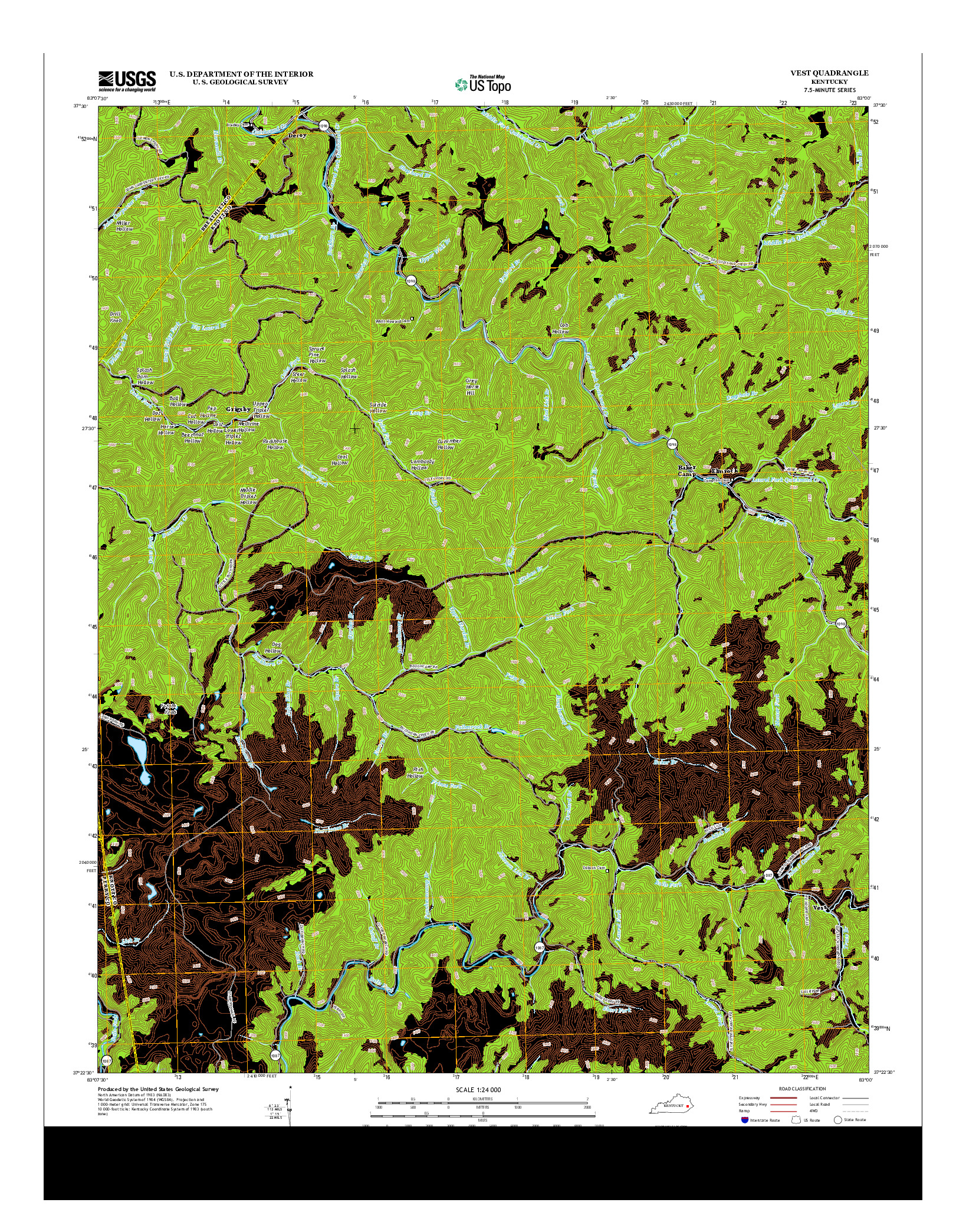 USGS US TOPO 7.5-MINUTE MAP FOR VEST, KY 2013