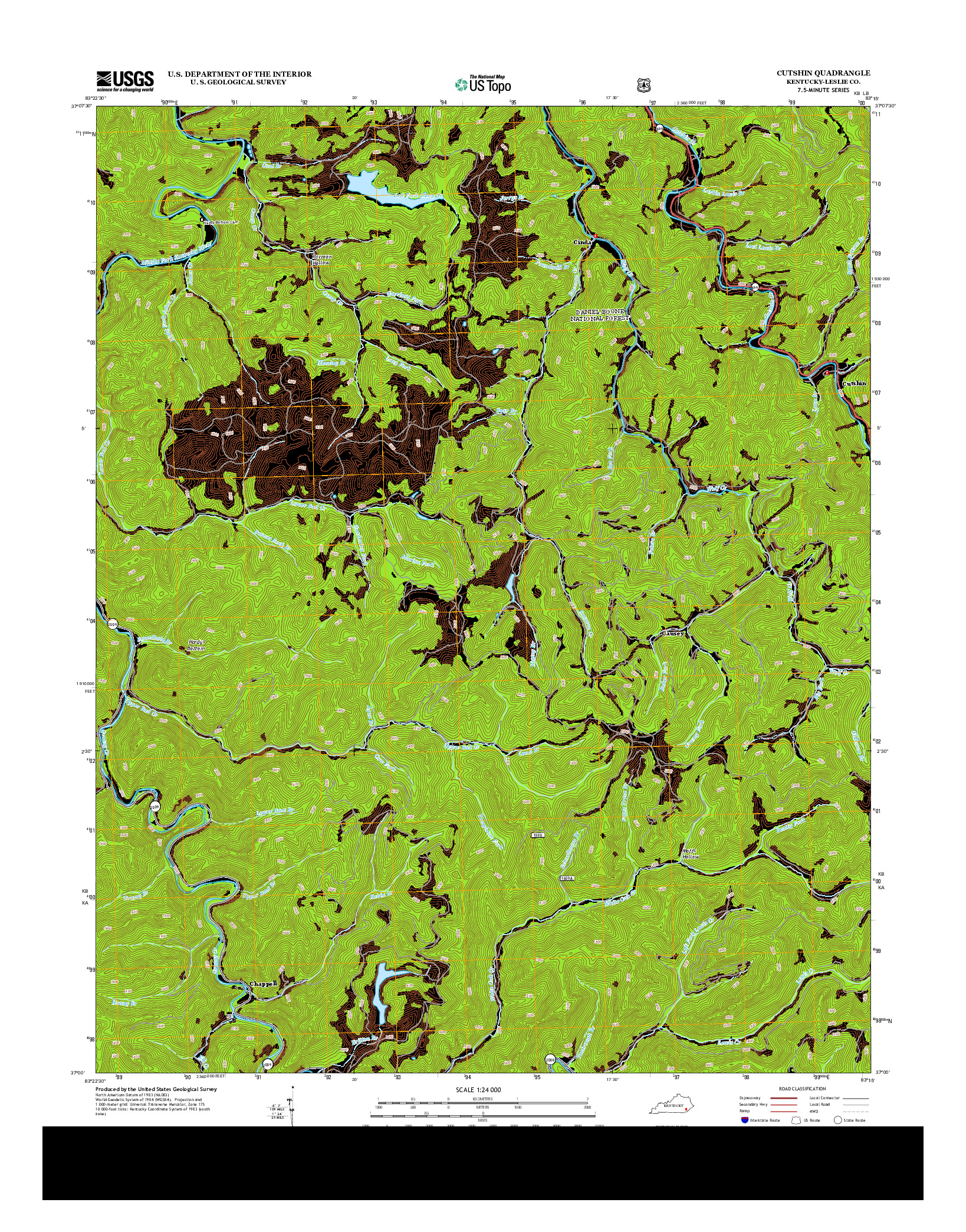 USGS US TOPO 7.5-MINUTE MAP FOR CUTSHIN, KY 2013