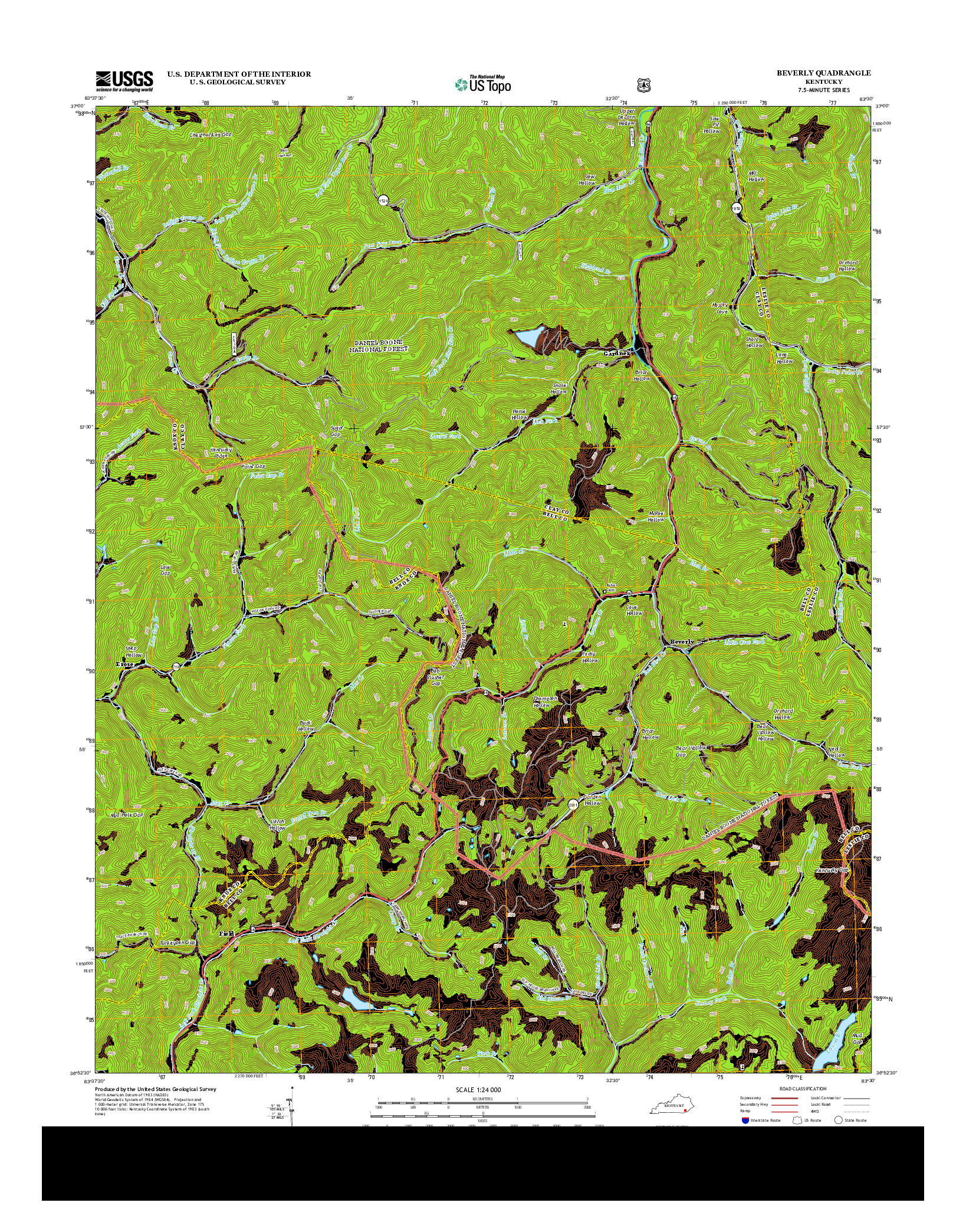USGS US TOPO 7.5-MINUTE MAP FOR BEVERLY, KY 2013
