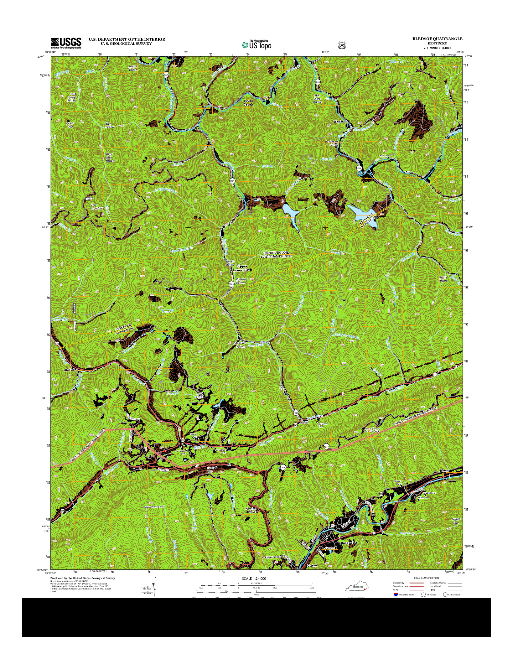 USGS US TOPO 7.5-MINUTE MAP FOR BLEDSOE, KY 2013