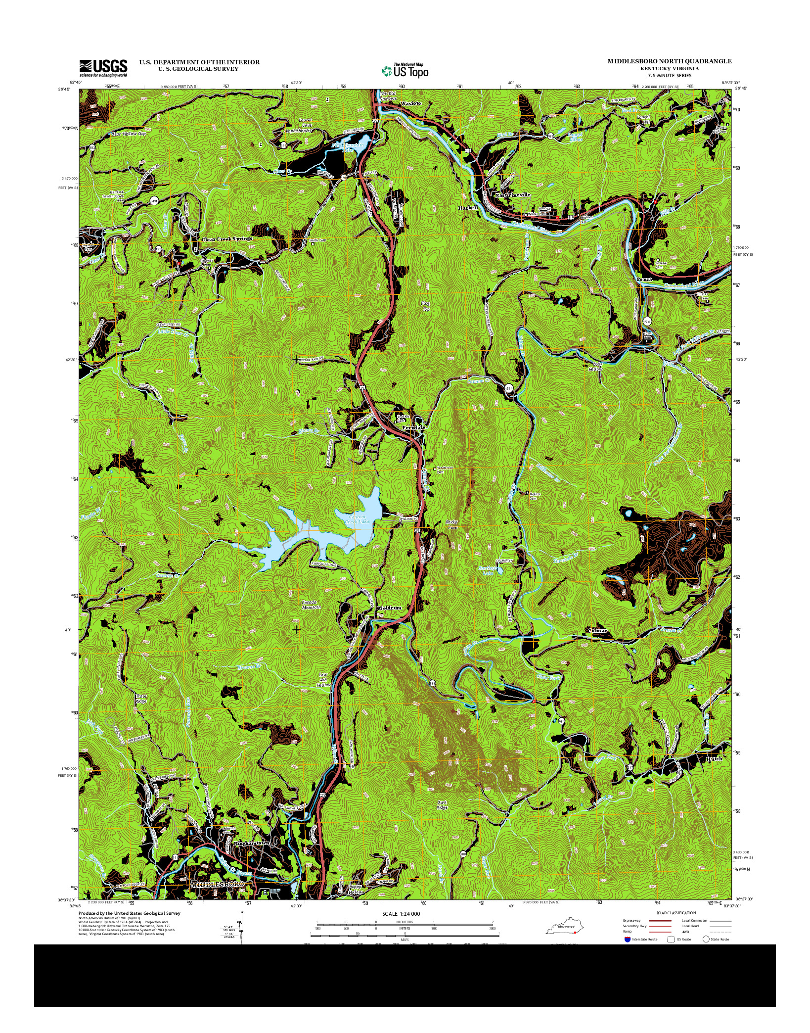 USGS US TOPO 7.5-MINUTE MAP FOR MIDDLESBORO NORTH, KY-VA 2013