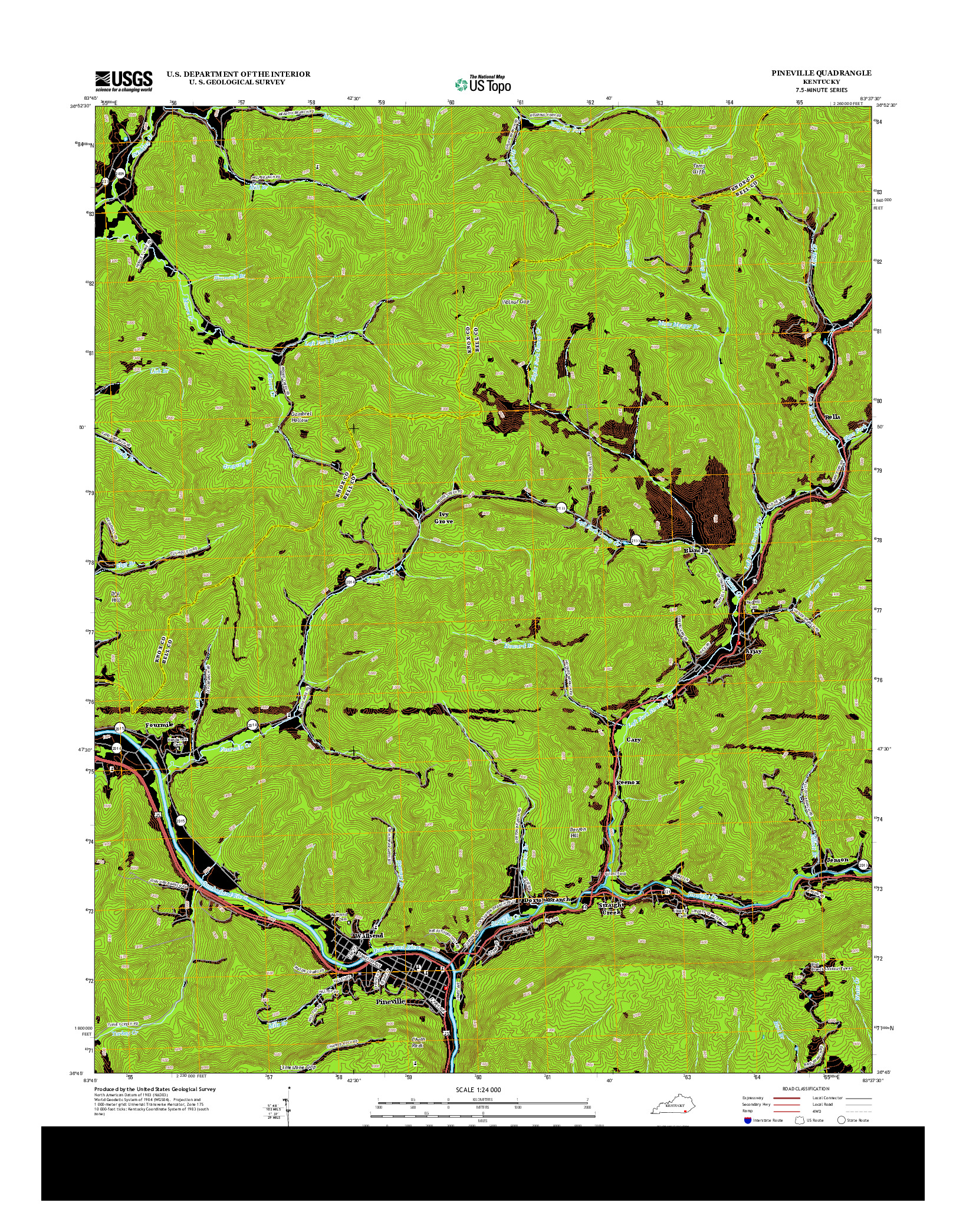 USGS US TOPO 7.5-MINUTE MAP FOR PINEVILLE, KY 2013