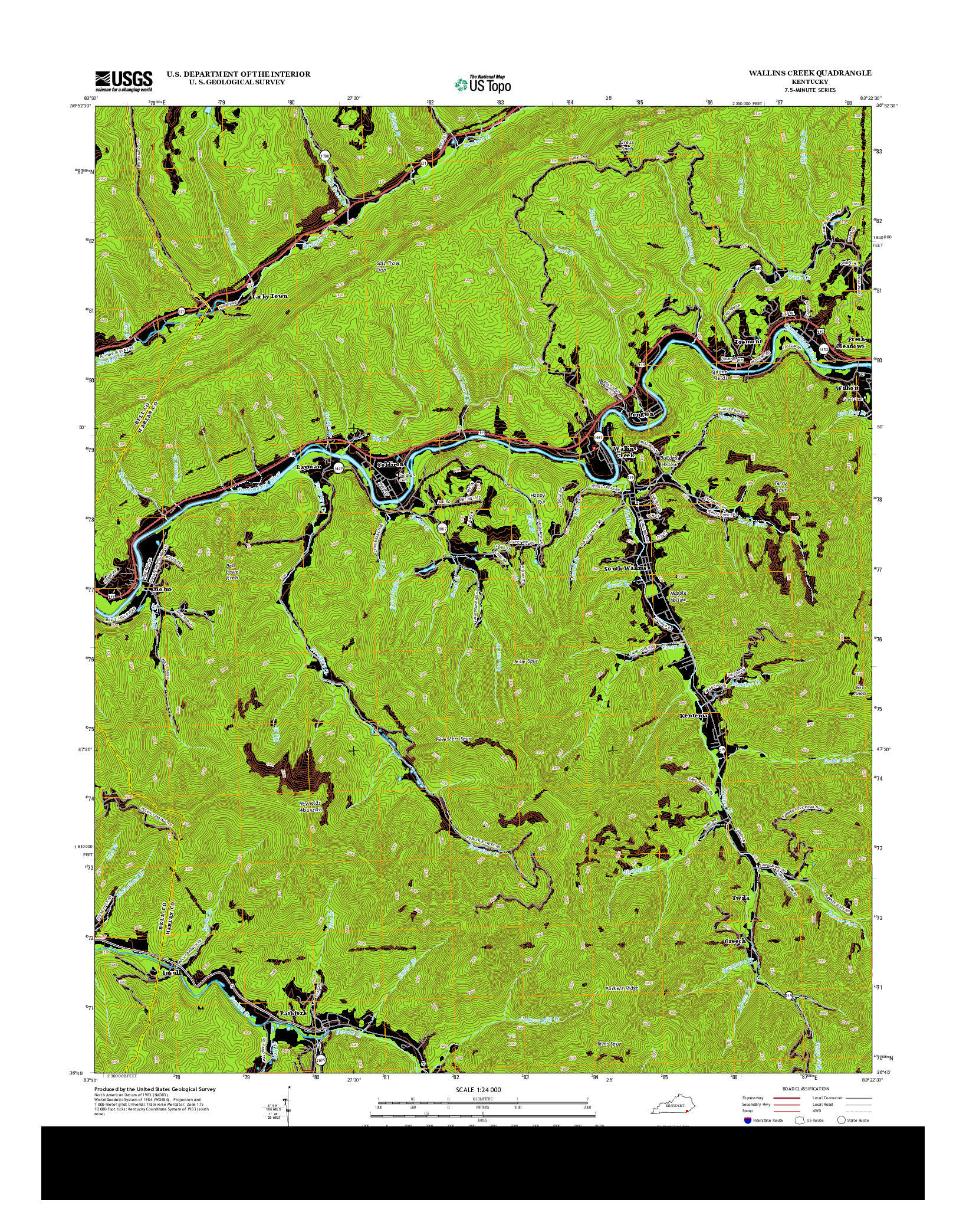 USGS US TOPO 7.5-MINUTE MAP FOR WALLINS CREEK, KY 2013