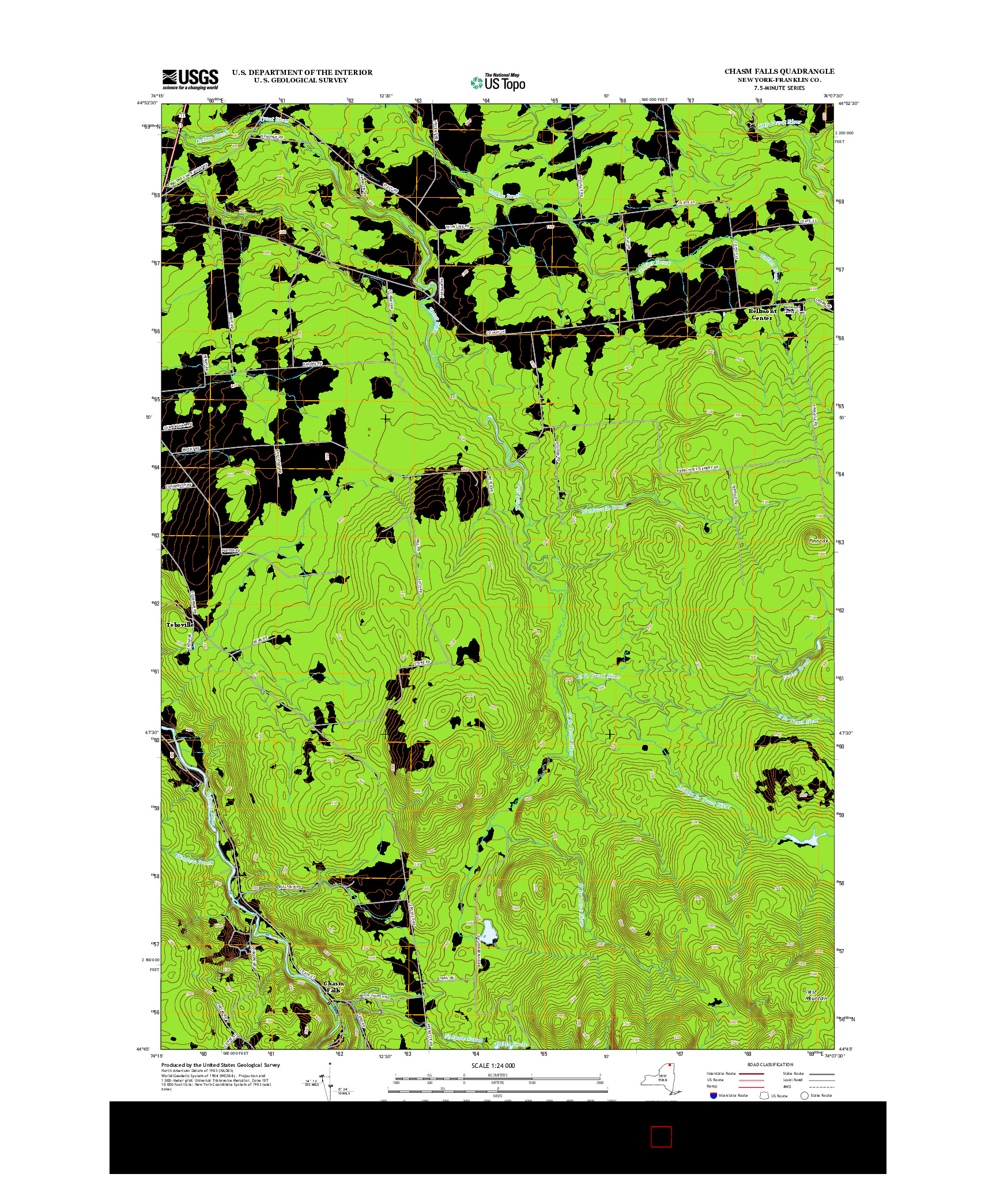 USGS US TOPO 7.5-MINUTE MAP FOR CHASM FALLS, NY 2013