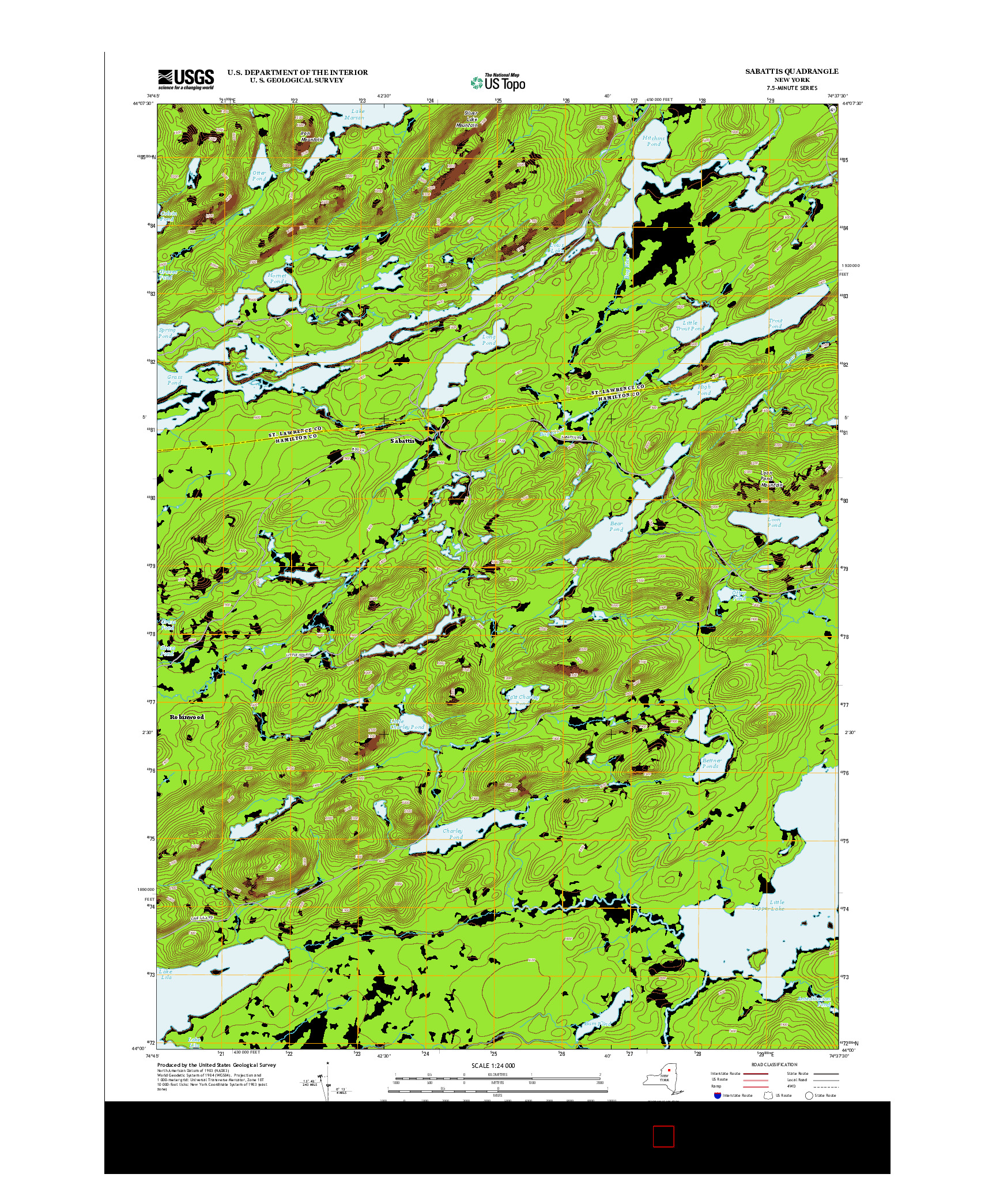 USGS US TOPO 7.5-MINUTE MAP FOR SABATTIS, NY 2013