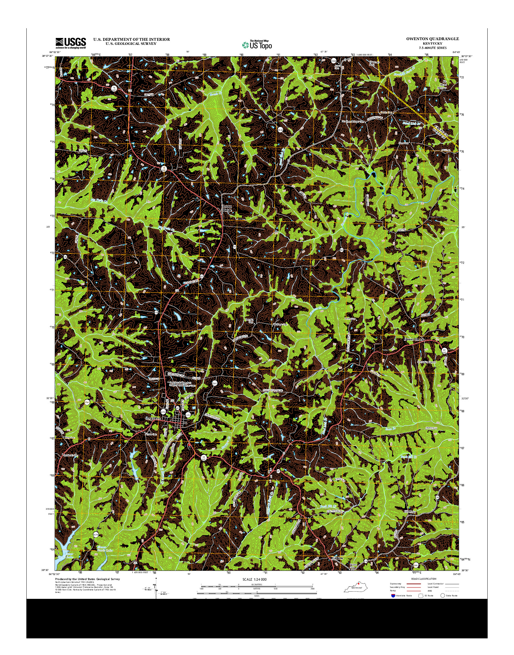 USGS US TOPO 7.5-MINUTE MAP FOR OWENTON, KY 2013