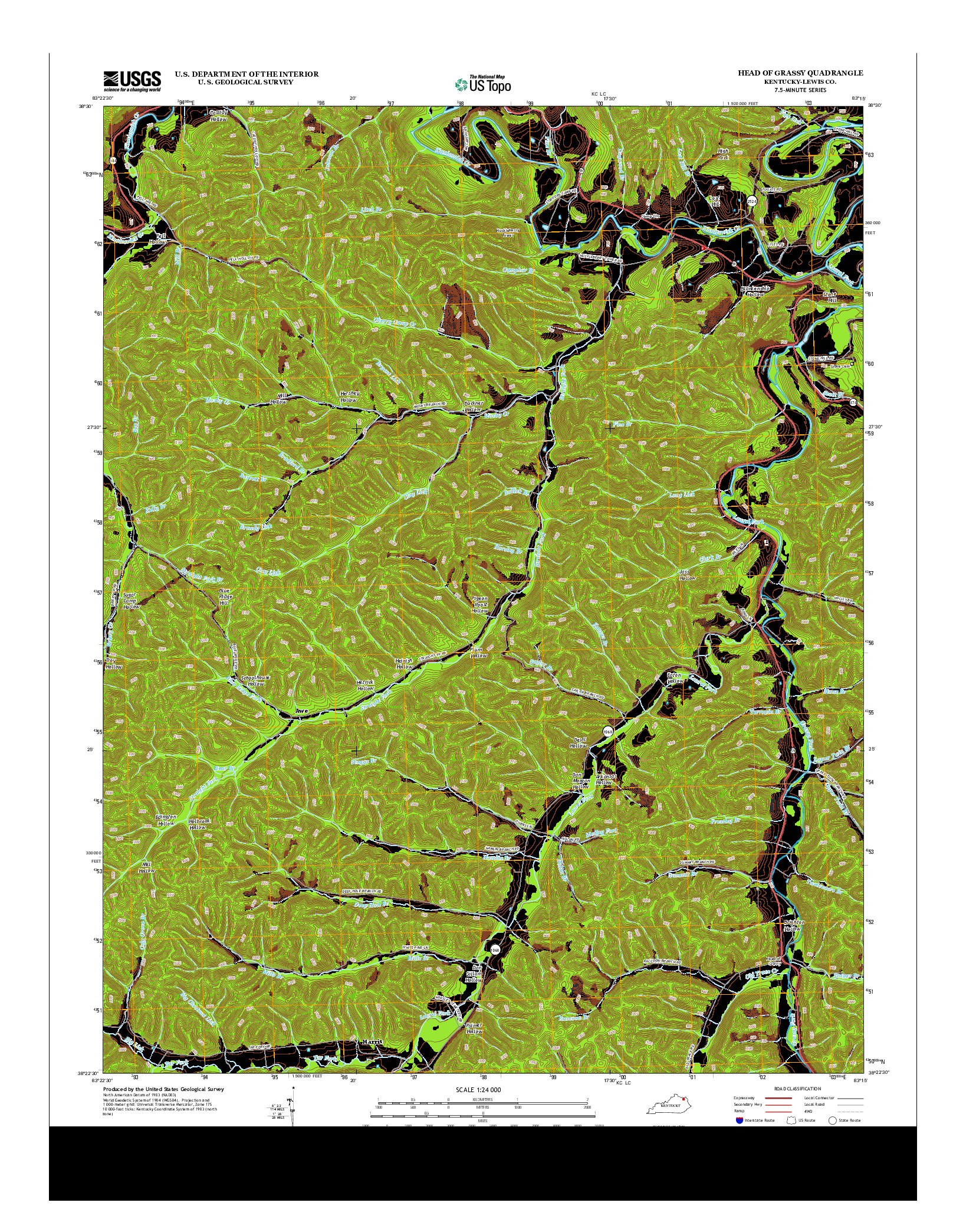 USGS US TOPO 7.5-MINUTE MAP FOR HEAD OF GRASSY, KY 2013