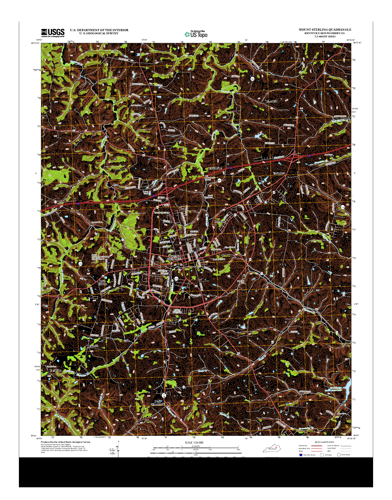 USGS US TOPO 7.5-MINUTE MAP FOR MOUNT STERLING, KY 2013