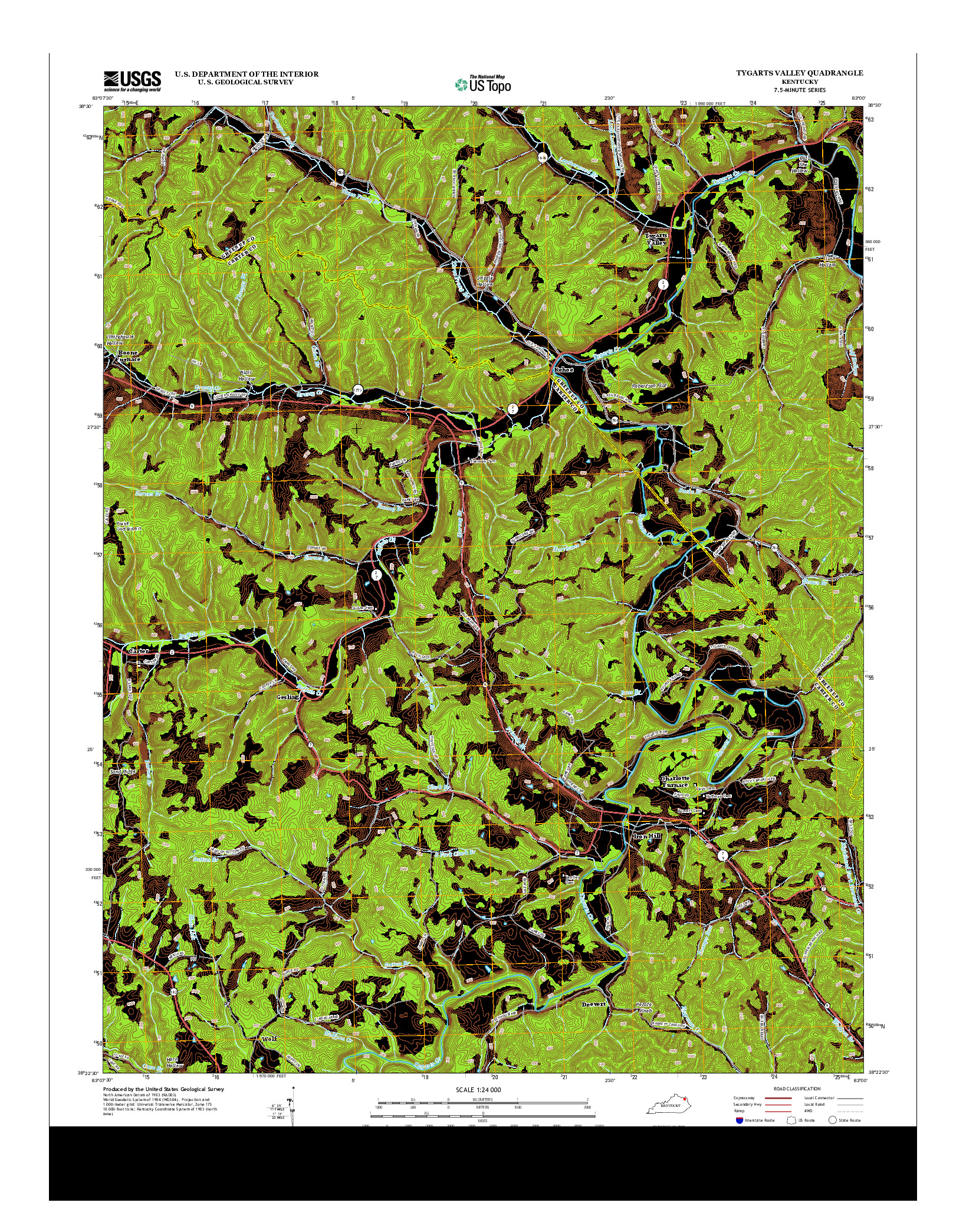 USGS US TOPO 7.5-MINUTE MAP FOR TYGARTS VALLEY, KY 2013