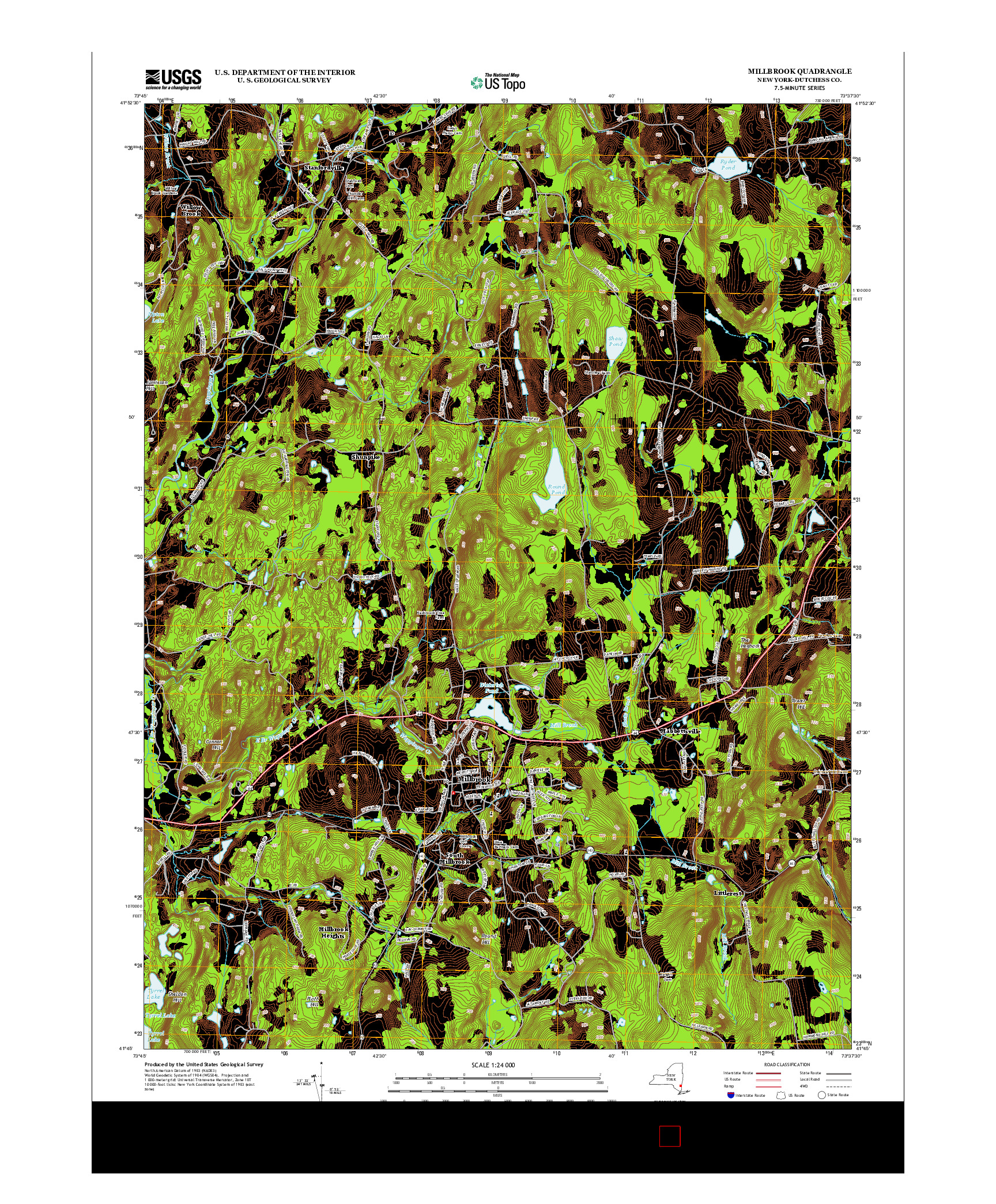USGS US TOPO 7.5-MINUTE MAP FOR MILLBROOK, NY 2013