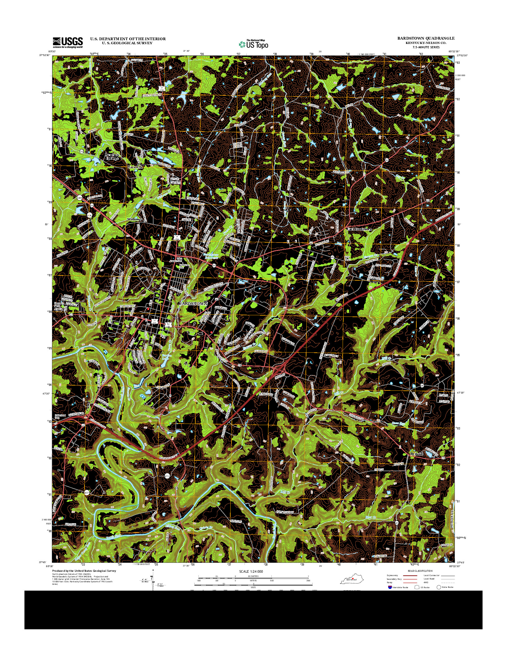 USGS US TOPO 7.5-MINUTE MAP FOR BARDSTOWN, KY 2013