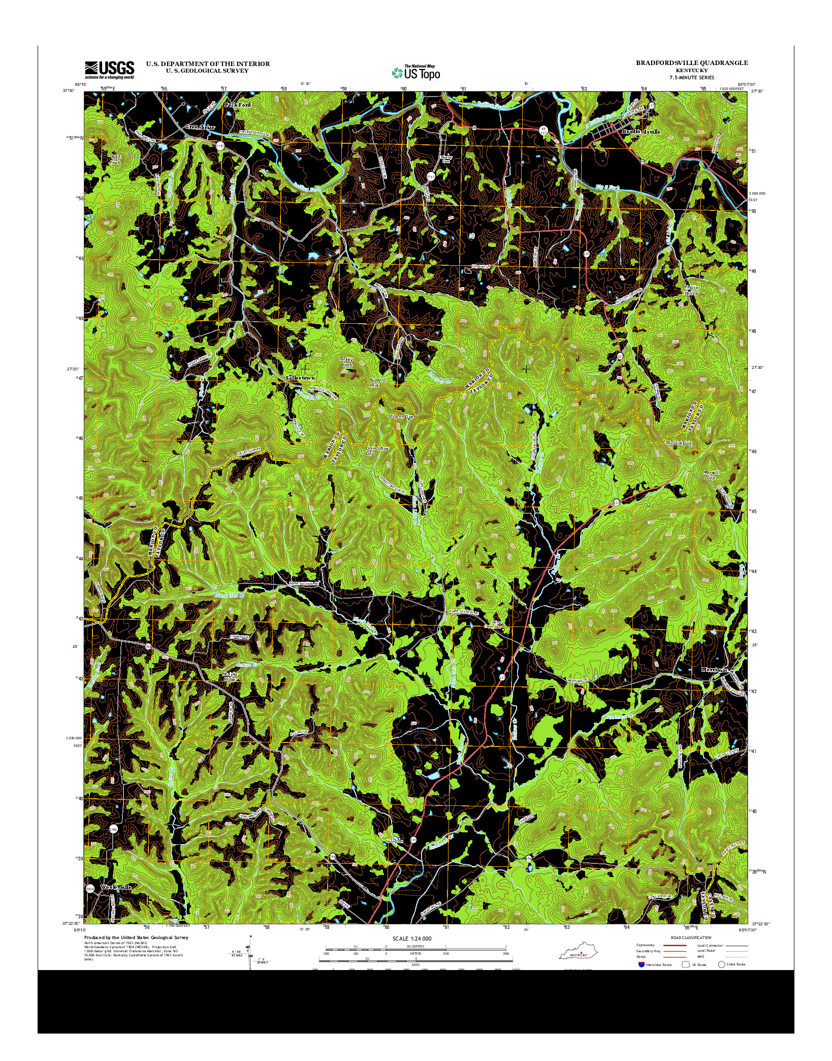 USGS US TOPO 7.5-MINUTE MAP FOR BRADFORDSVILLE, KY 2013