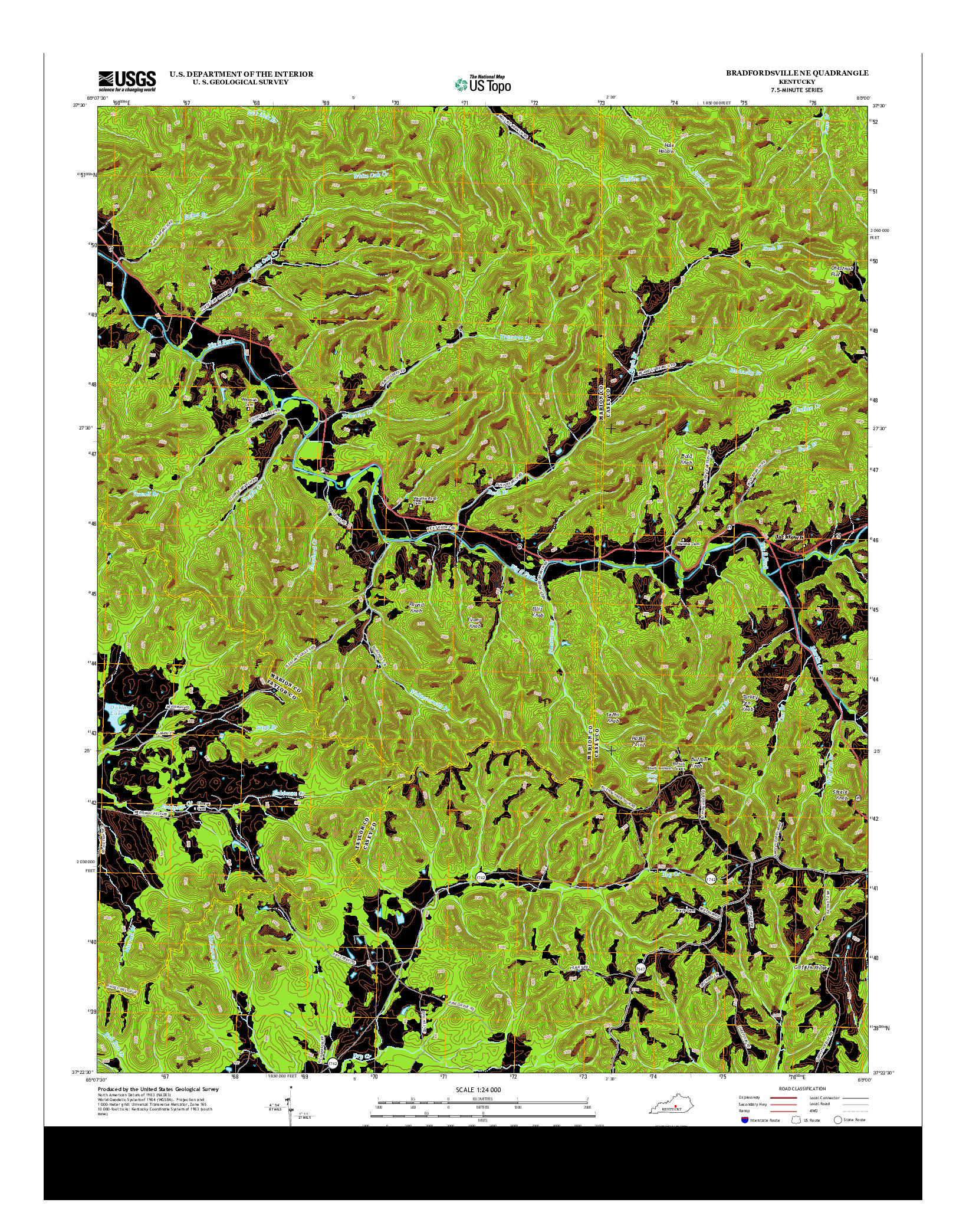 USGS US TOPO 7.5-MINUTE MAP FOR BRADFORDSVILLE NE, KY 2013