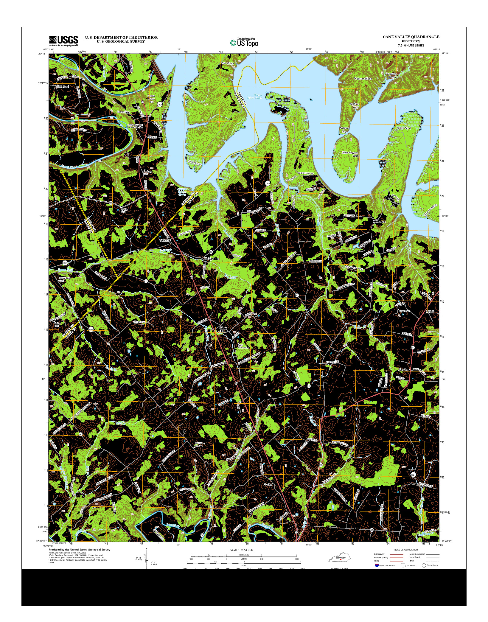 USGS US TOPO 7.5-MINUTE MAP FOR CANE VALLEY, KY 2013