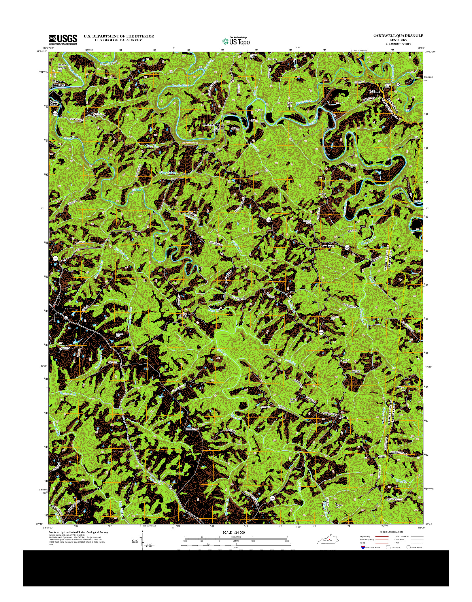 USGS US TOPO 7.5-MINUTE MAP FOR CARDWELL, KY 2013