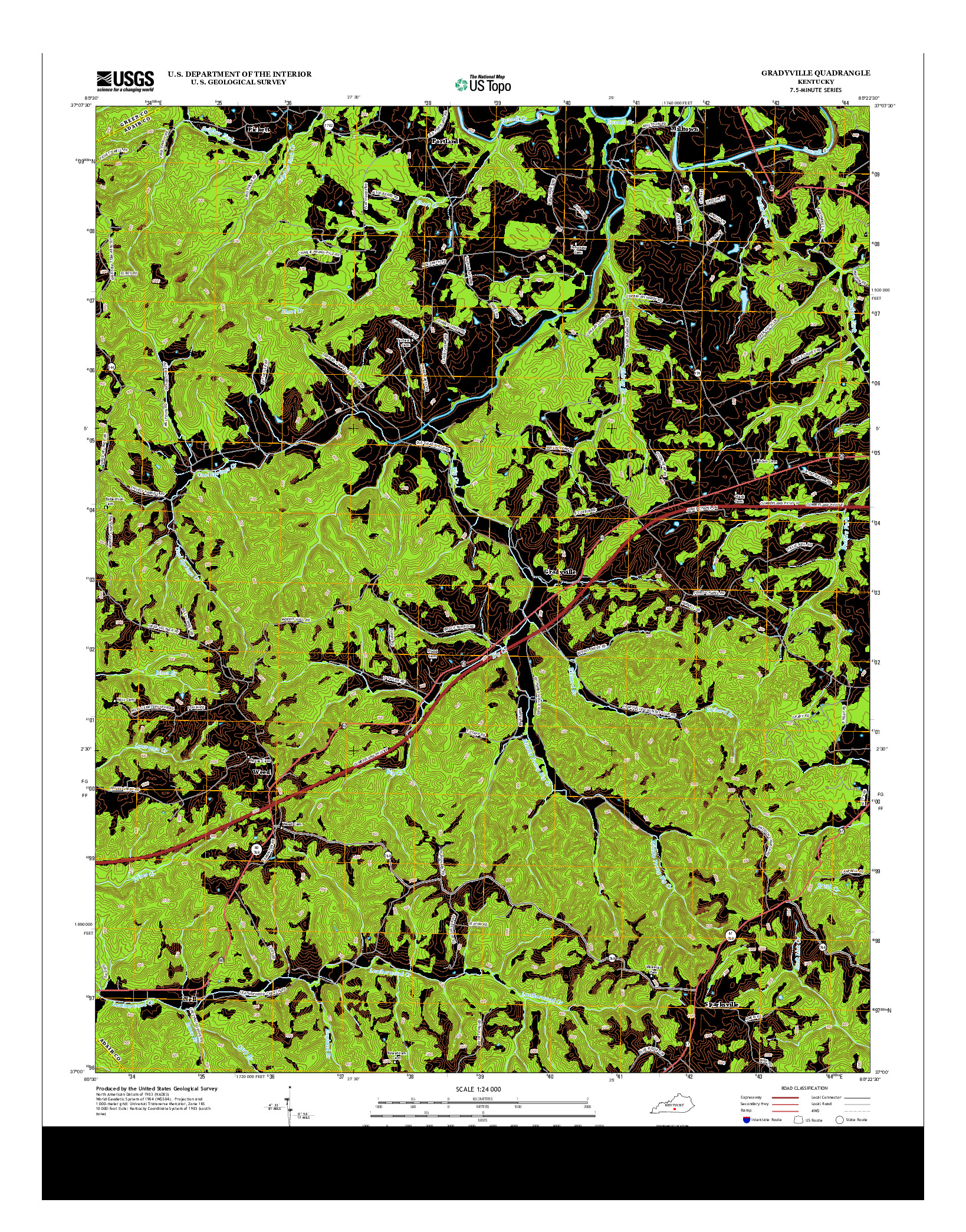 USGS US TOPO 7.5-MINUTE MAP FOR GRADYVILLE, KY 2013