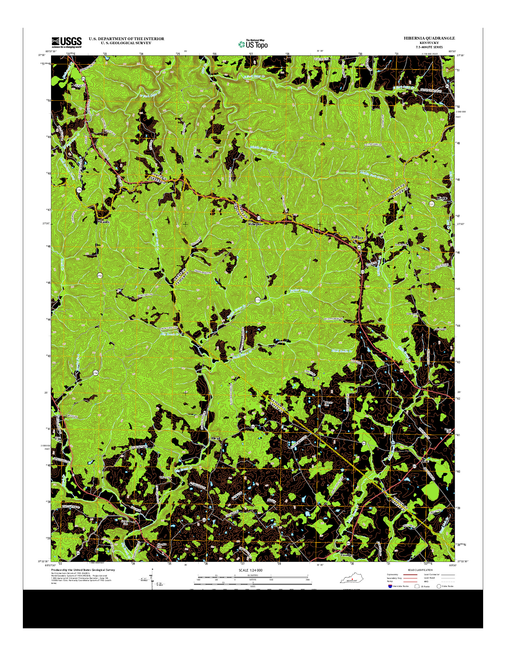 USGS US TOPO 7.5-MINUTE MAP FOR HIBERNIA, KY 2013