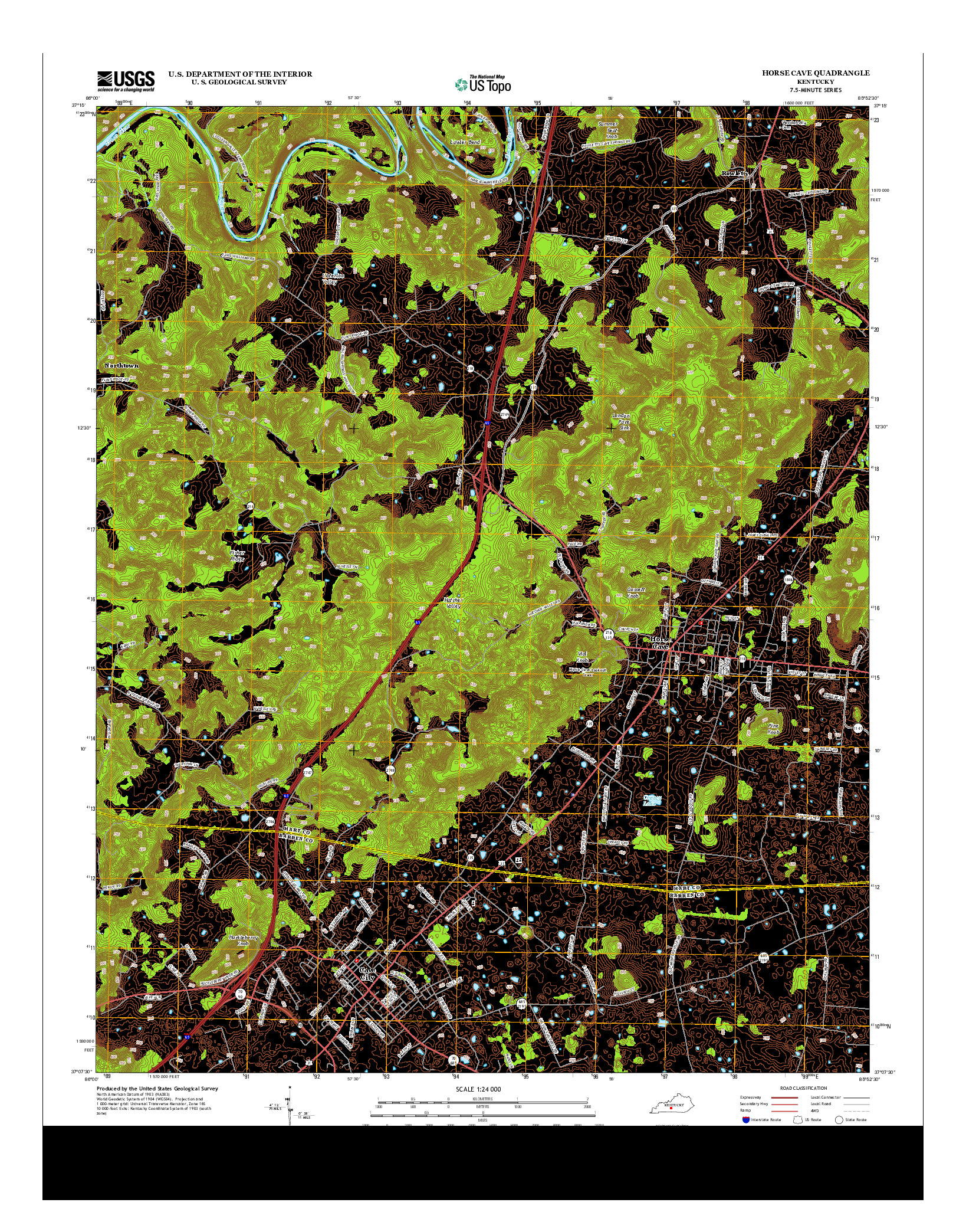 USGS US TOPO 7.5-MINUTE MAP FOR HORSE CAVE, KY 2013